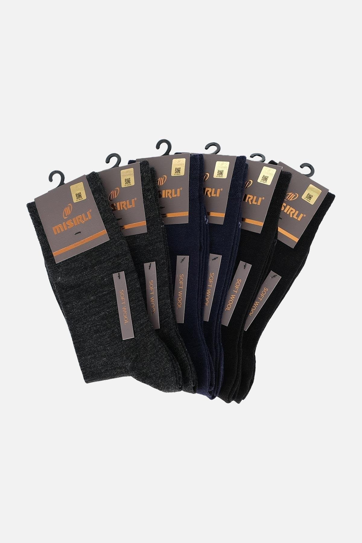 Mısırlı Erkek Soft Wool (Koyun Yünü) Kutulu 6 Çift Soket Çorap Çok Renkli