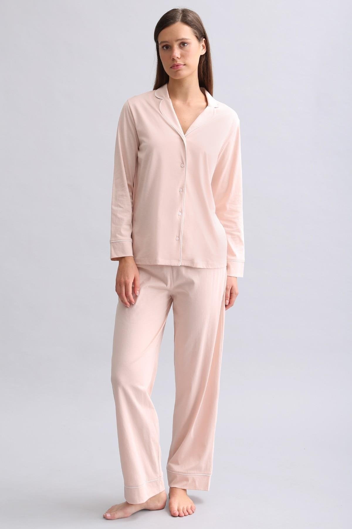 Mısırlı Kadın %100 Pamuk Pijama Takımı Açık Sarı