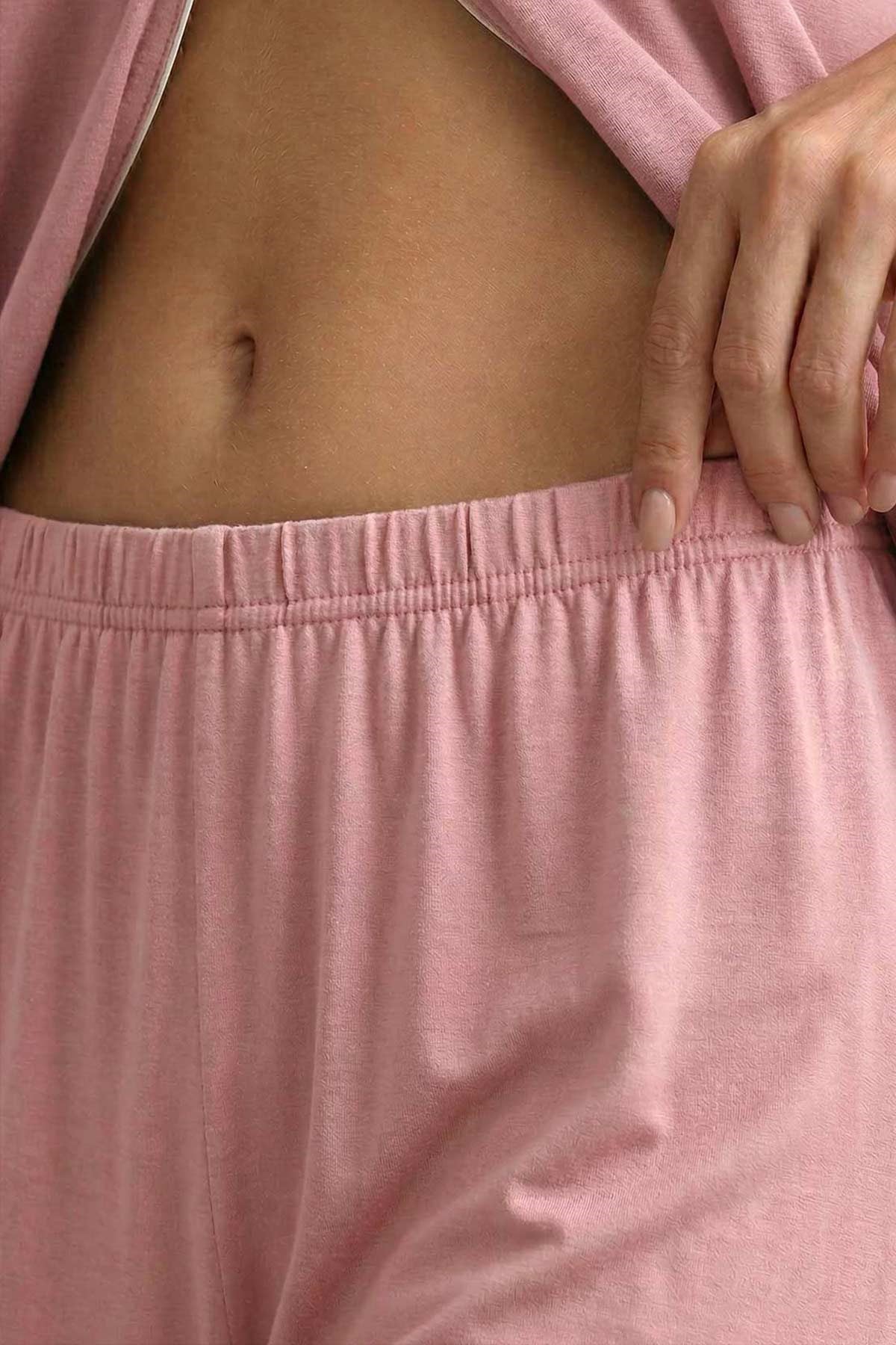 Mısırlı Kadın Bambu Yüksek Bel Pantolon Toz Pembe