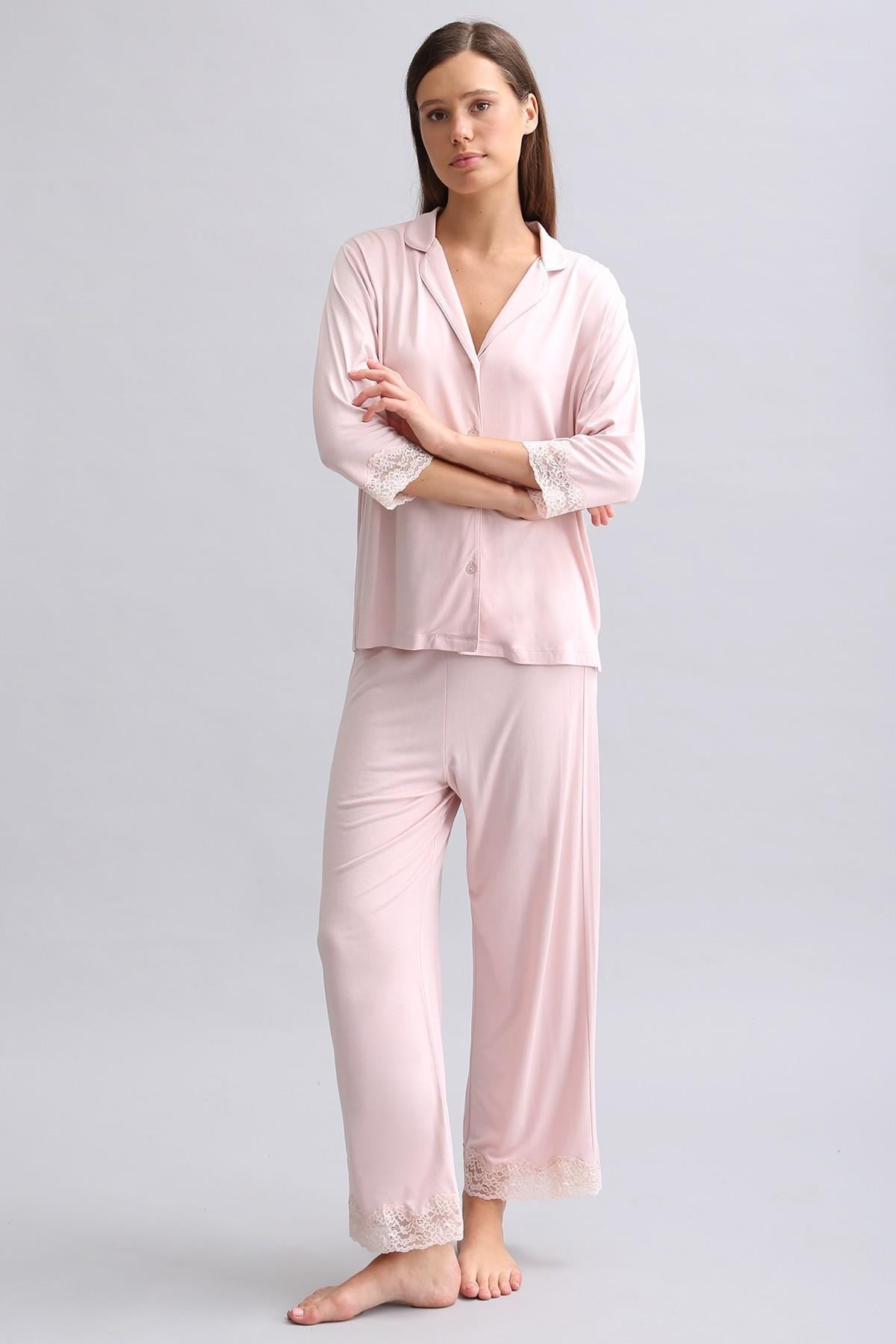 Mısırlı Kadın Bambu Pijama Takımı Açık Pembe