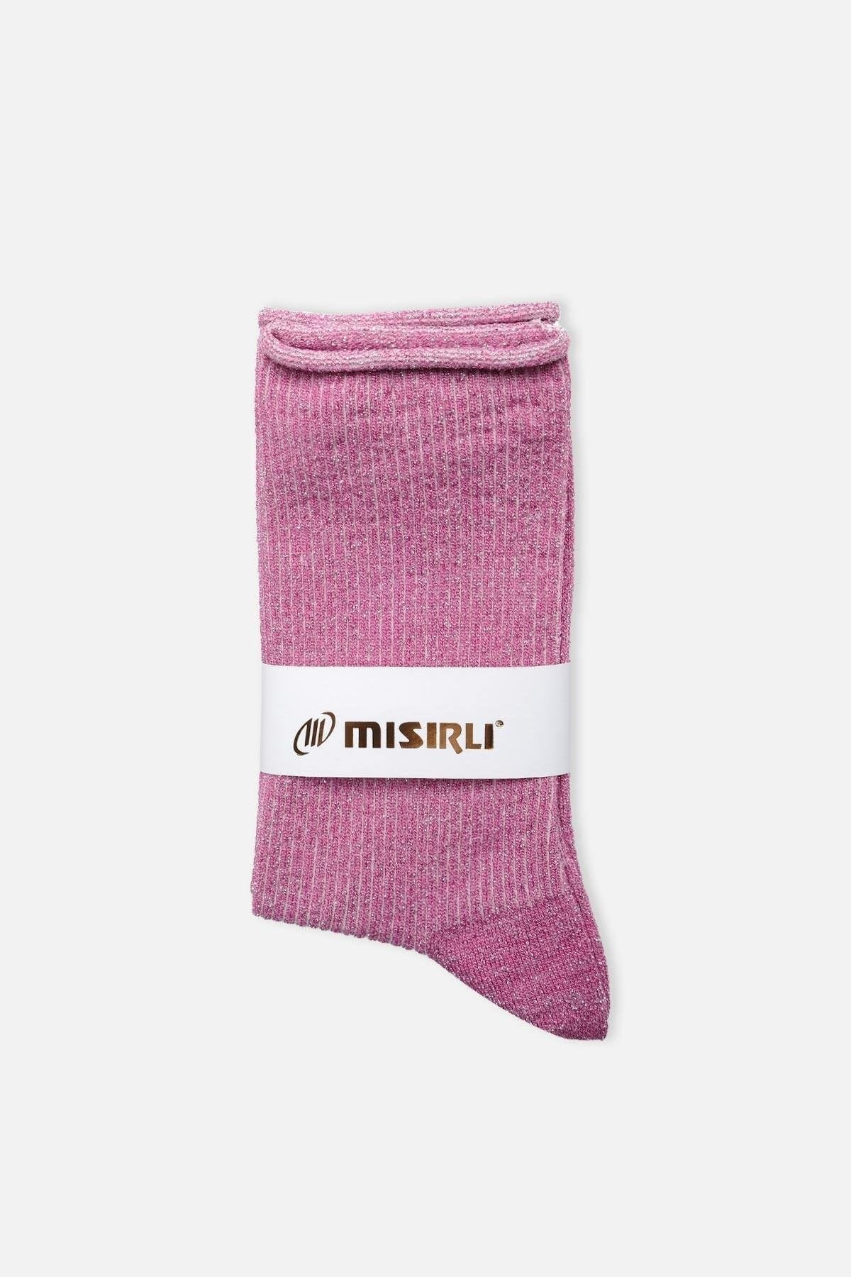 Mısırlı Kadın Bambu Simli Soket Çorap Koyu Pembe