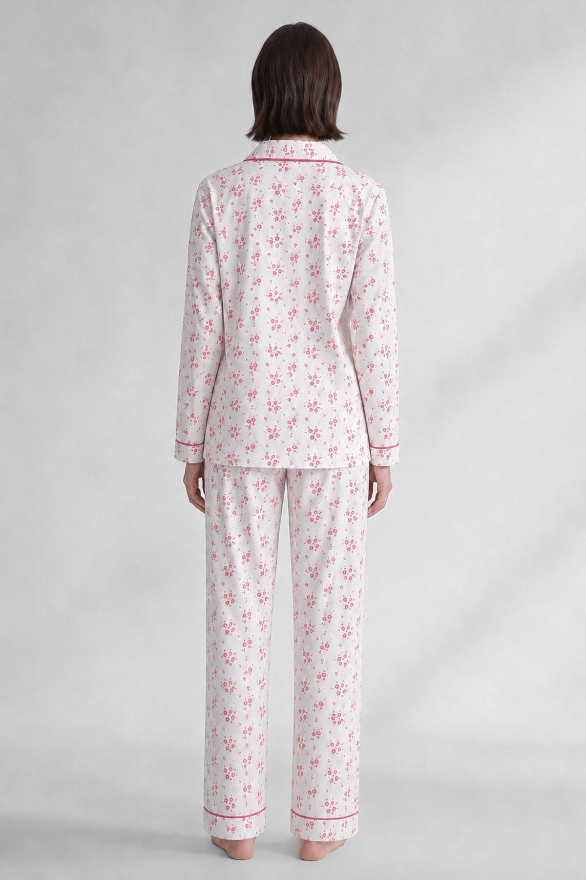 Mısırlı Kadın Düğmeli Çiçek Desenli Pijama Takım Açık Pembe