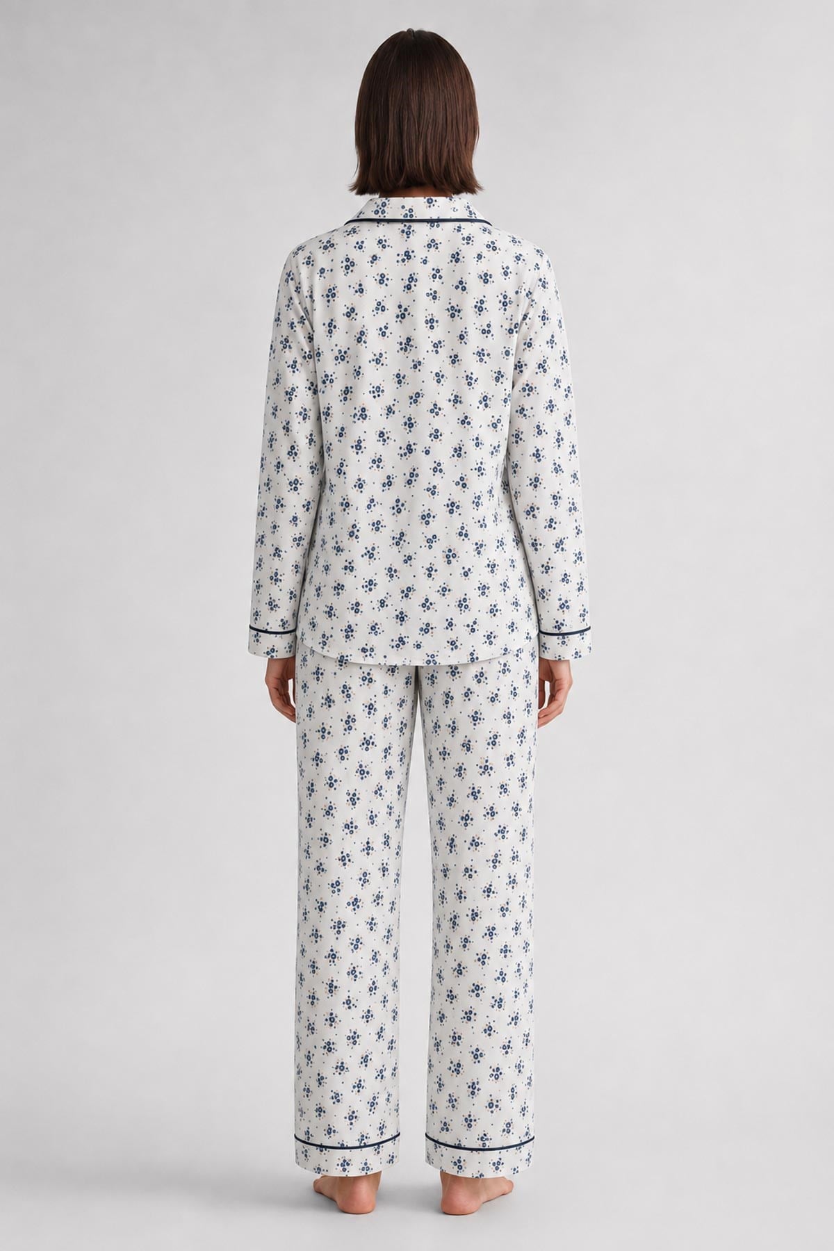 Mısırlı Kadın Düğmeli Çiçek Desenli Pijama Takım Lavender