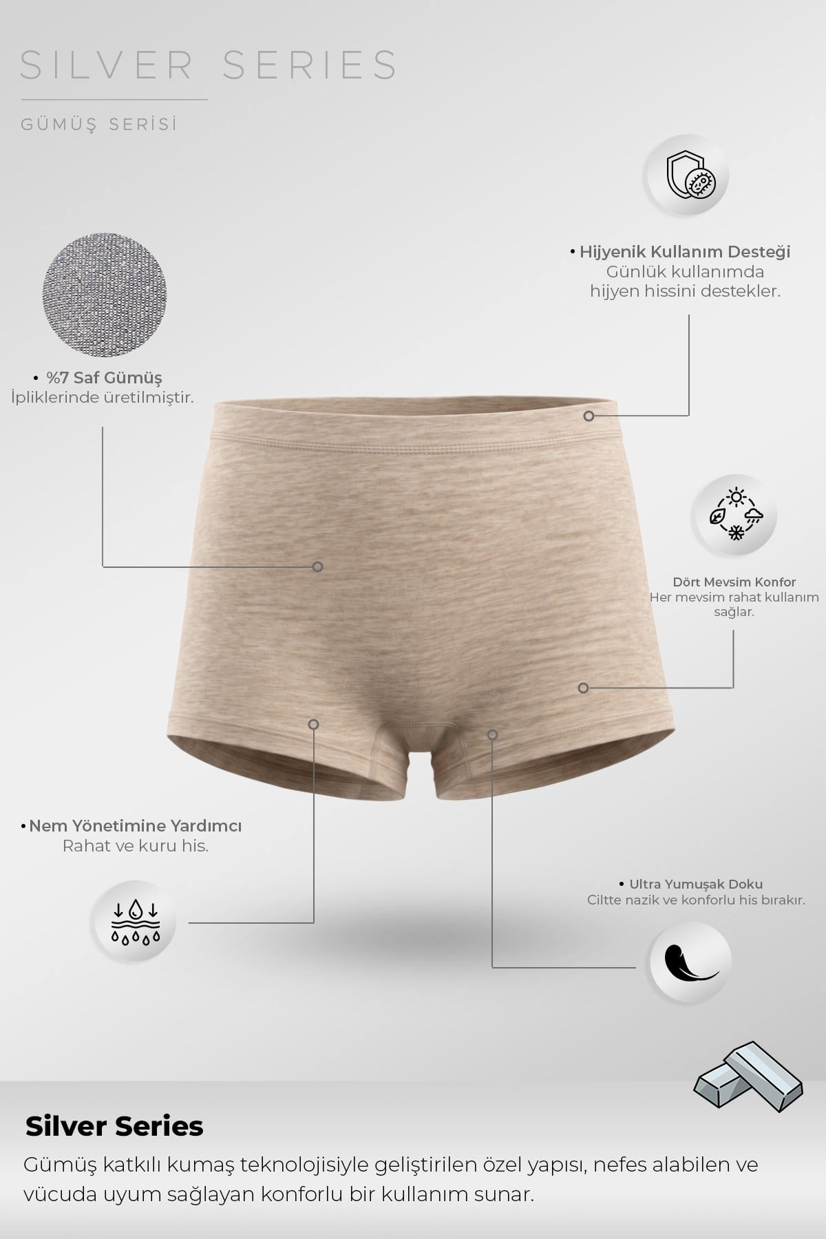 Mısırlı Kadın Gümüş Boxer Külot Ten
