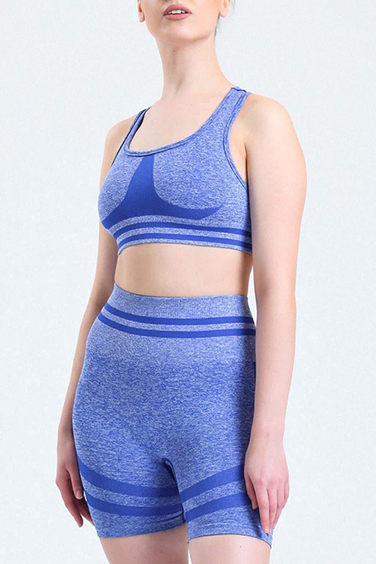 Mısırlı Kadın Kalça Toparlayıcı Çemberli Bralet-Şort Tayt Takımı Saks