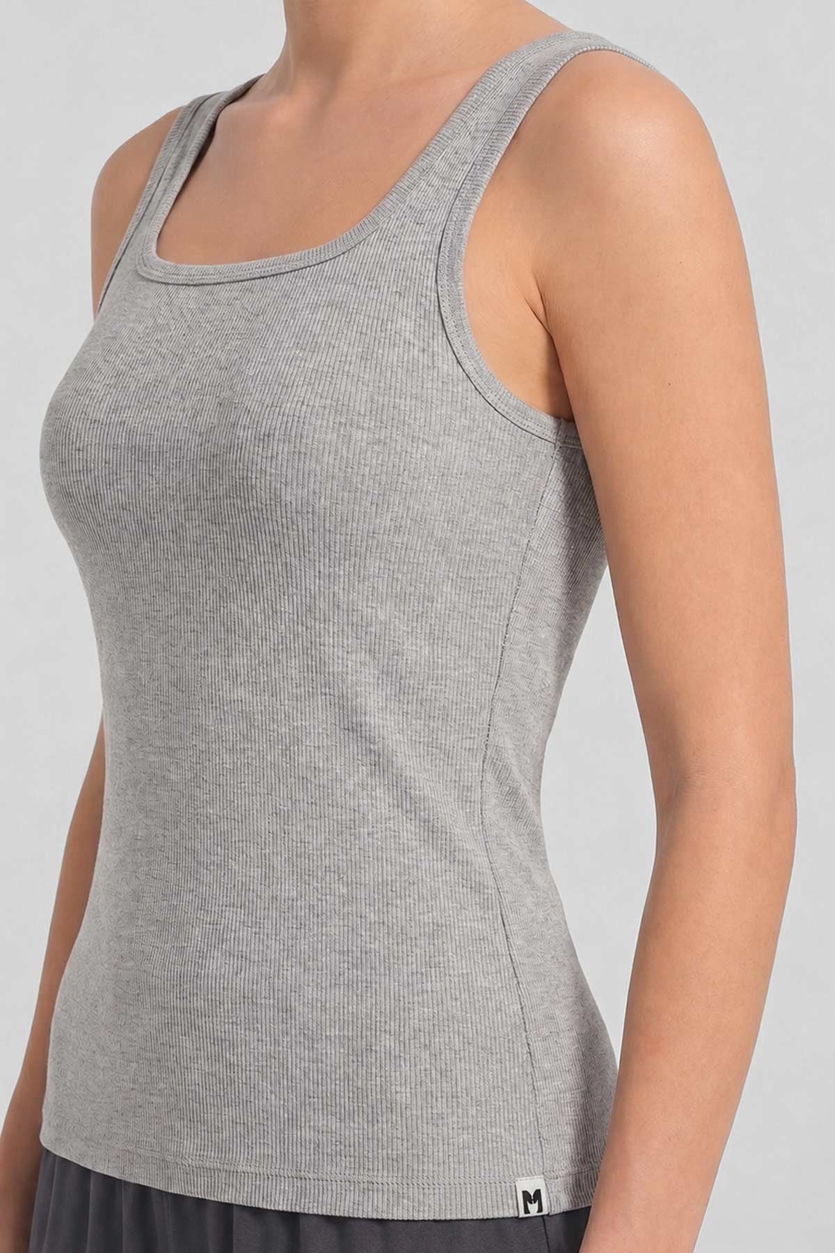 Mısırlı Kadın Kaşkorse Sırtı Kapalı Askılı Tshirt Gri Melanj