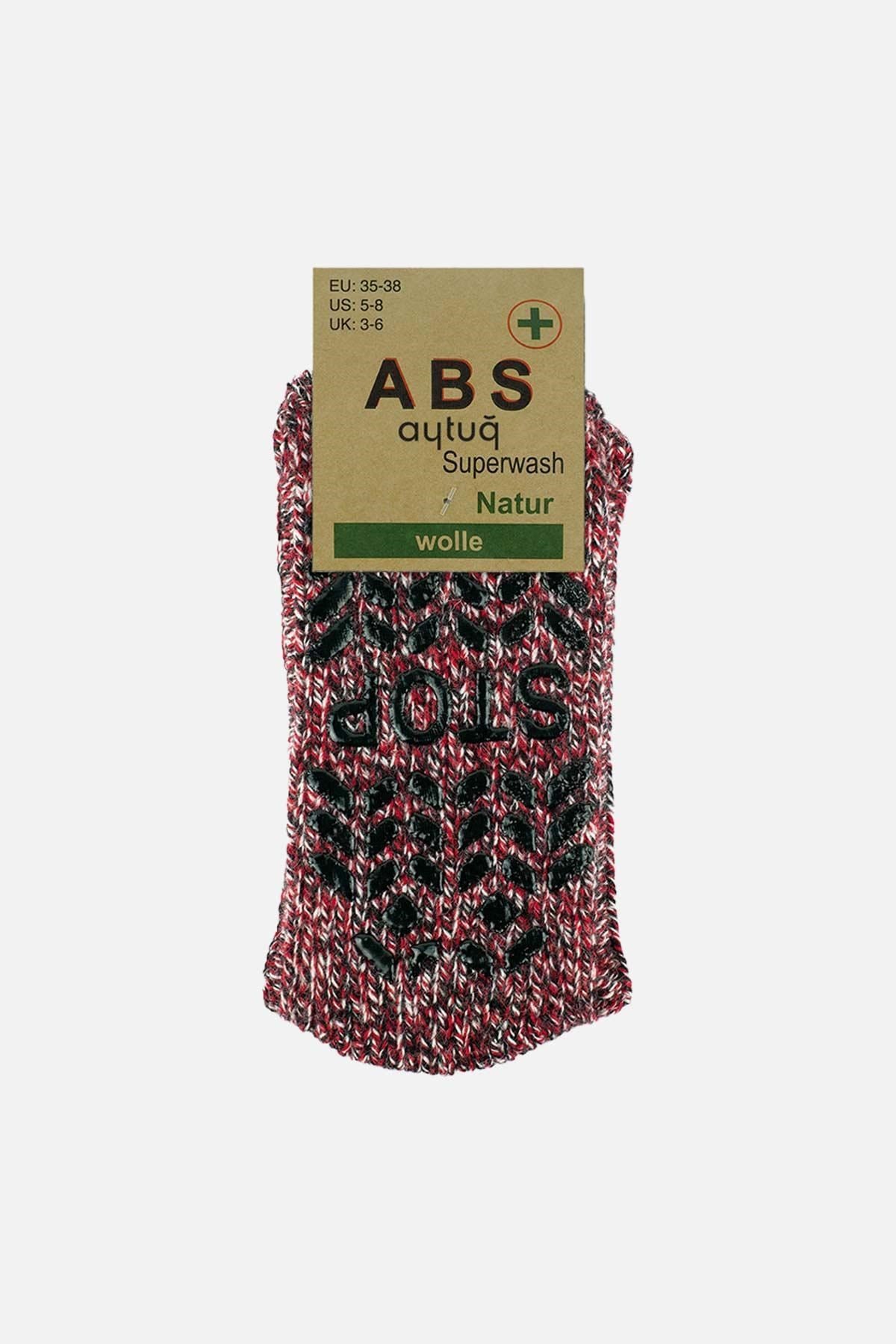 Aytuğ Kadın Merino Yünü Cold Blocker Kışlık Kaydırmaz Tabanlı Soket Çorap Kırmızı