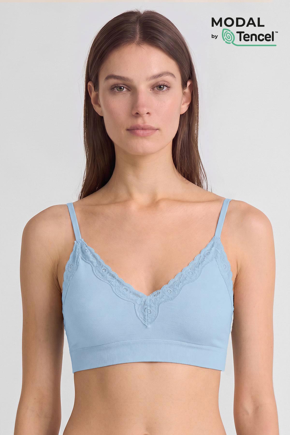 Mısırlı Kadın Modal Dantelli Seamless Bralet Açık Mavi