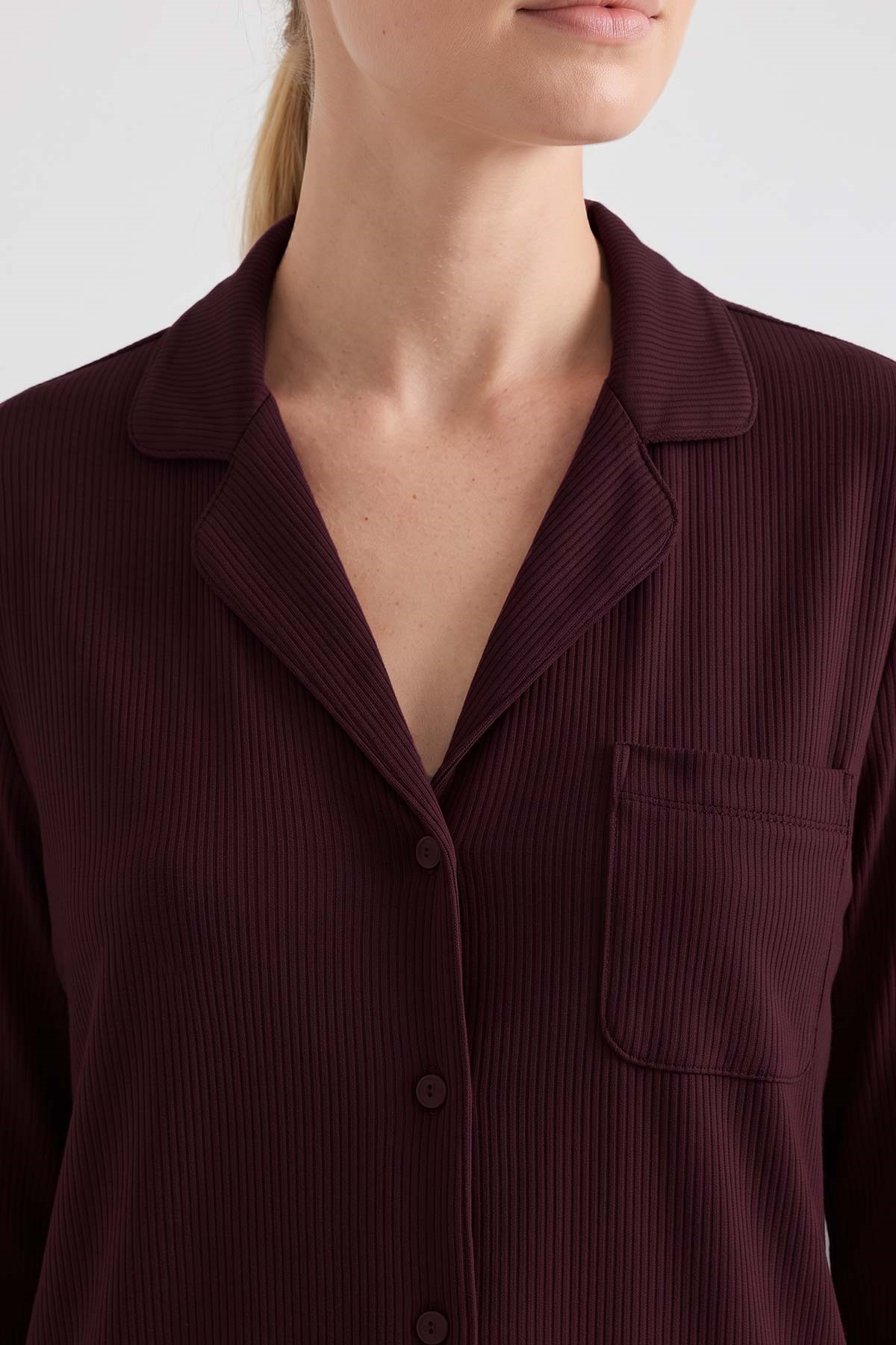 Mısırlı Kadın Modal Kaşkorse Gömlek Pijama Takım Vişne Çürüğü