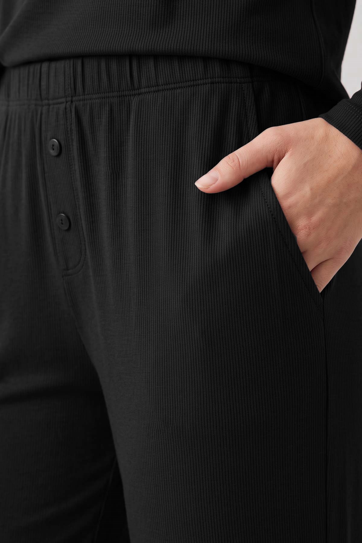 Mısırlı Kadın Modal Kaşkorse Gömlek Pijama Takım Siyah