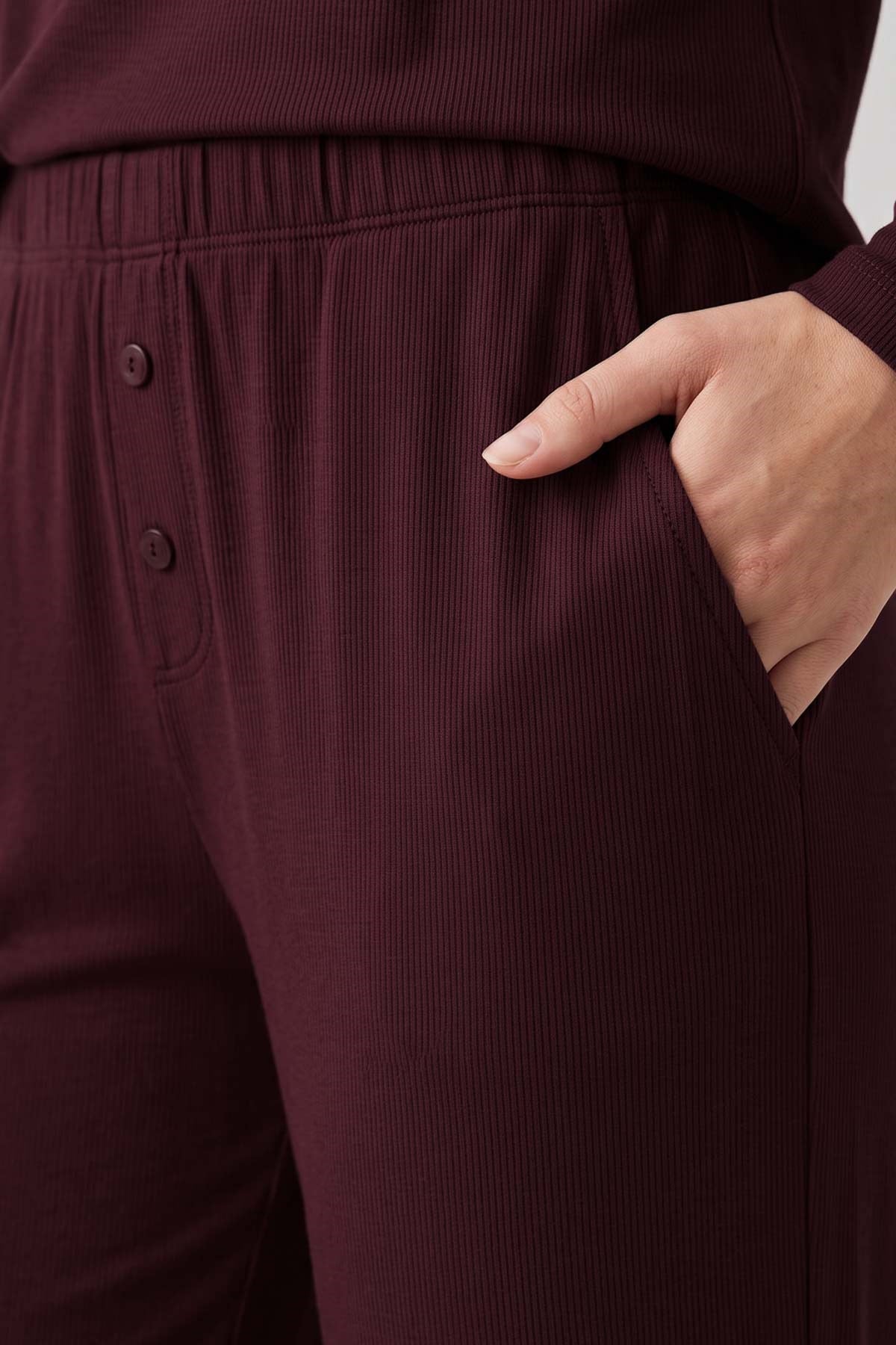 Mısırlı Kadın Modal Kaşkorse Gömlek Pijama Takım Vişne Çürüğü
