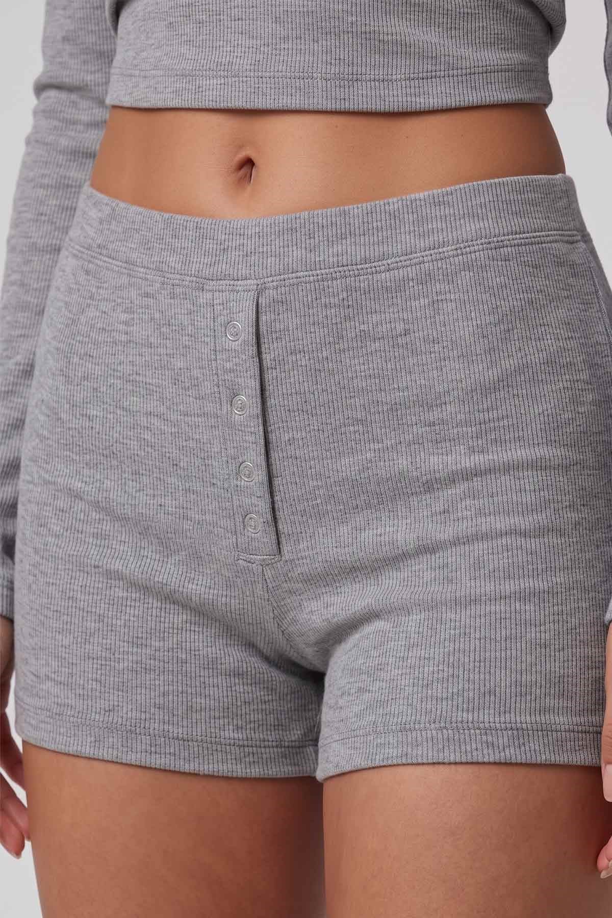 Mısırlı Kadın Modal Kaşkorse Üçlü Pijama Takım Gri Melanj
