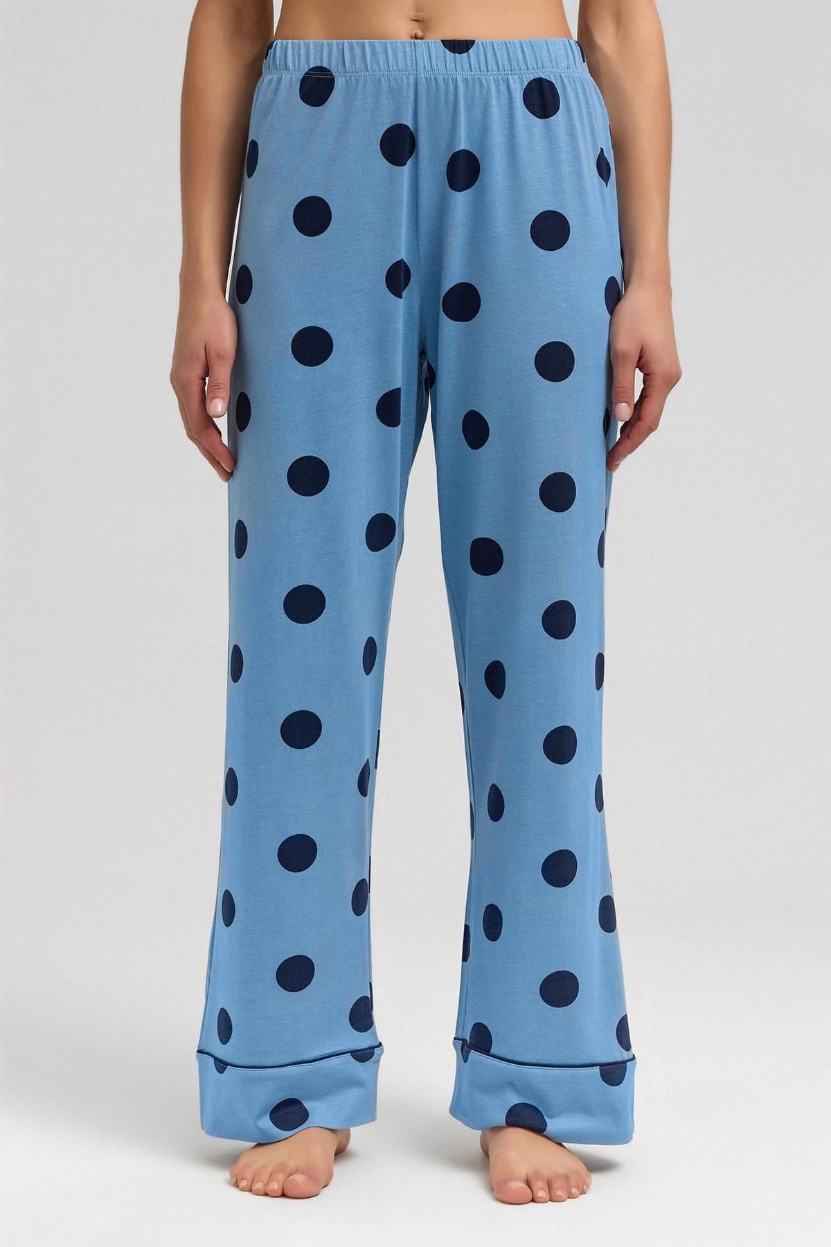 Mısırlı Kadın Modal Örme Puantiyeli Pijama Alt / Pantolon Bebe Mavisi