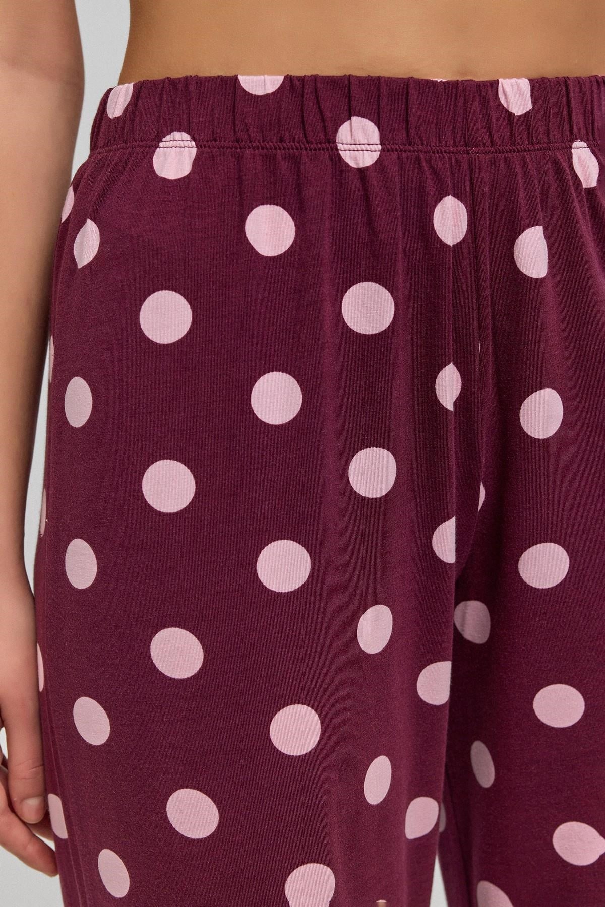 Mısırlı Kadın Modal Puantiyeli Pijama Takımı Bordo