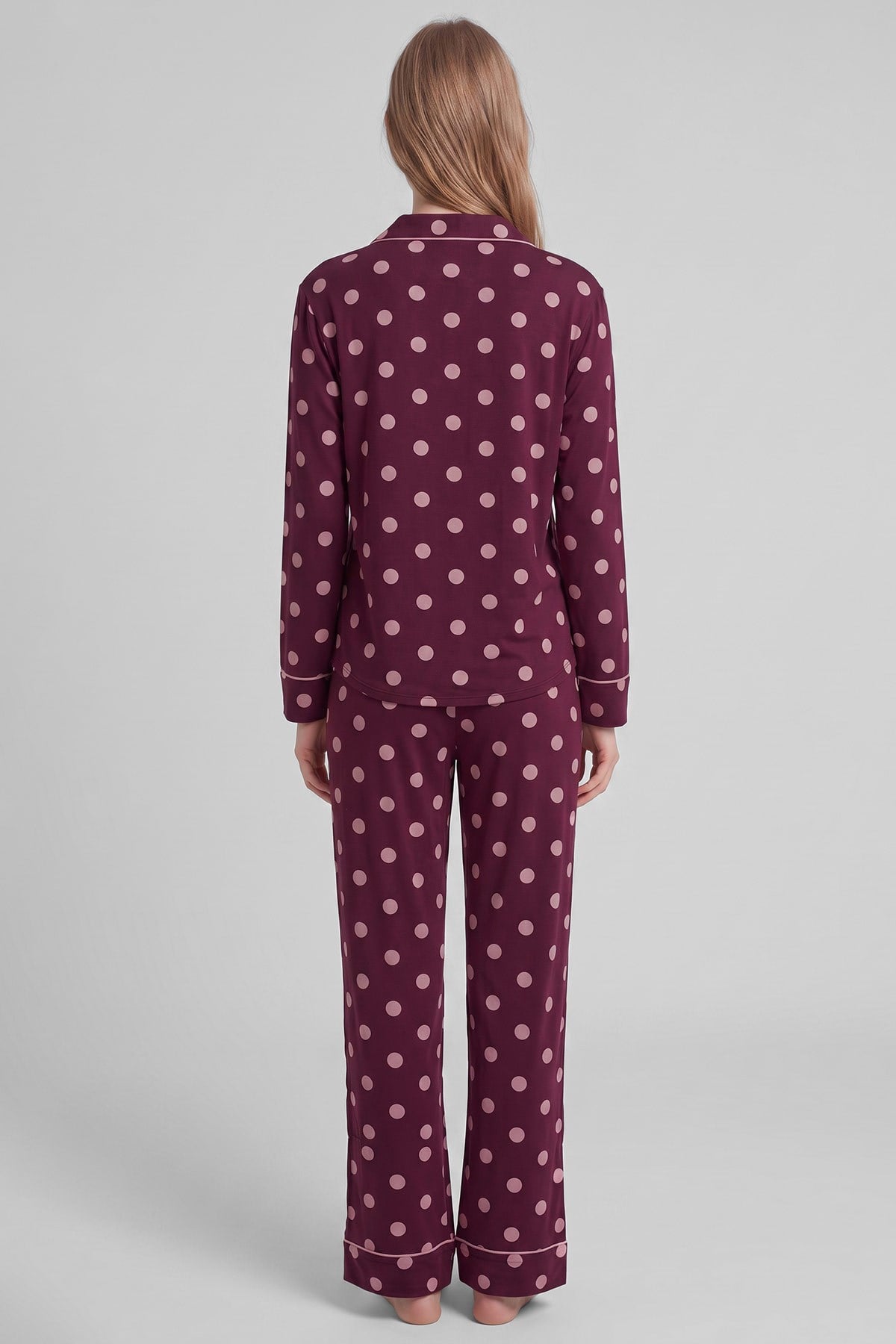 Mısırlı Kadın Modal Puantiyeli Pijama Takımı Bordo