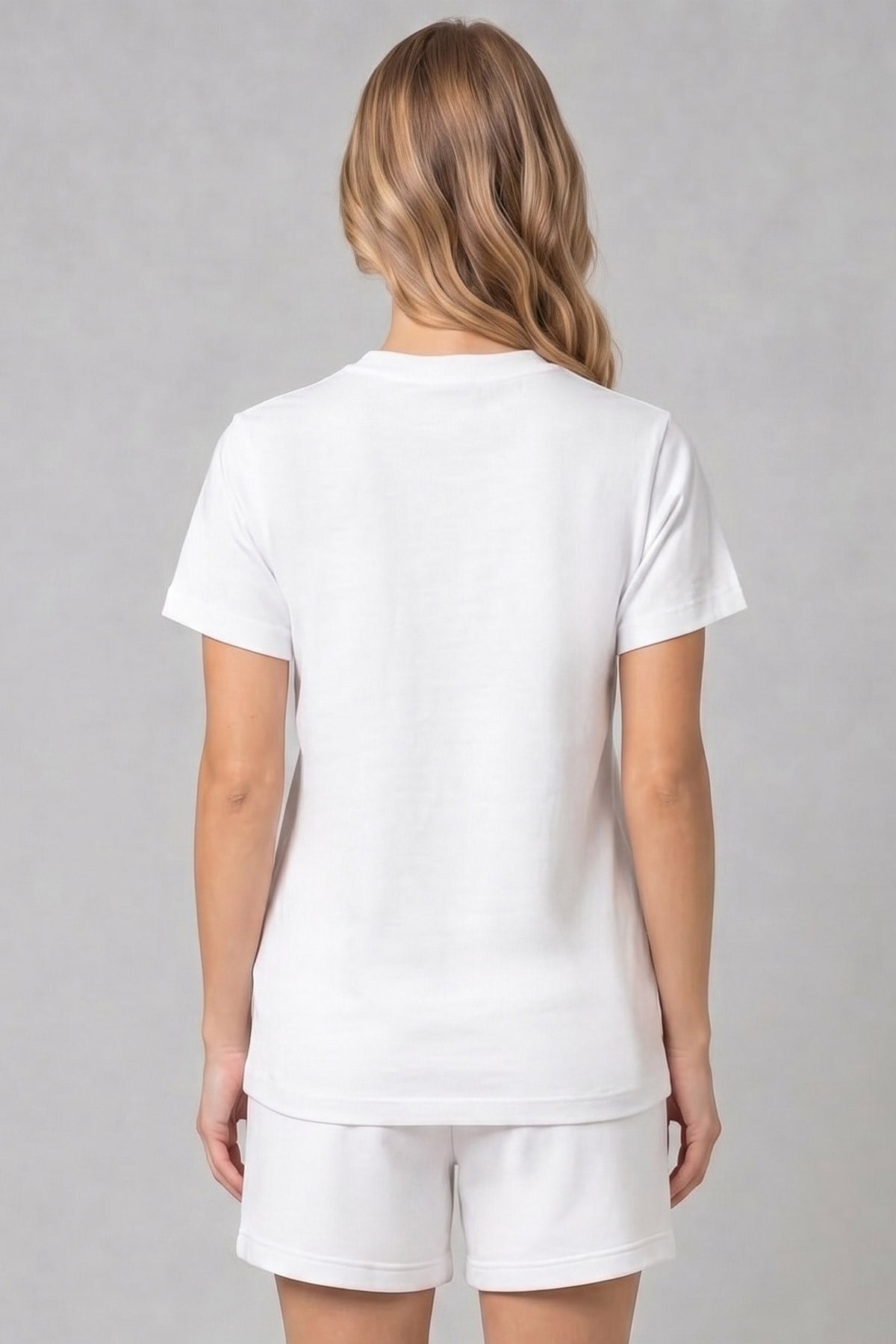 Mısırlı Kadın Pamuk İnterlok Tiktak Detaylı T-shirt Beyaz