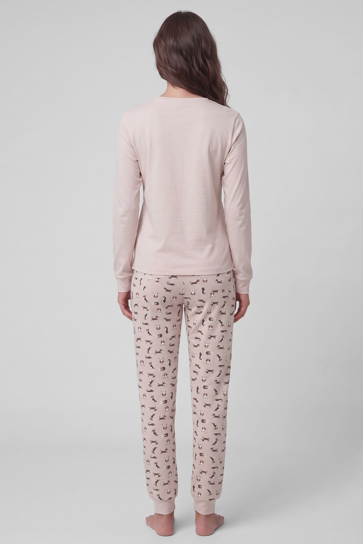 Mısırlı Kadın Pamuklu Baskılı Pijama Takım Ekru