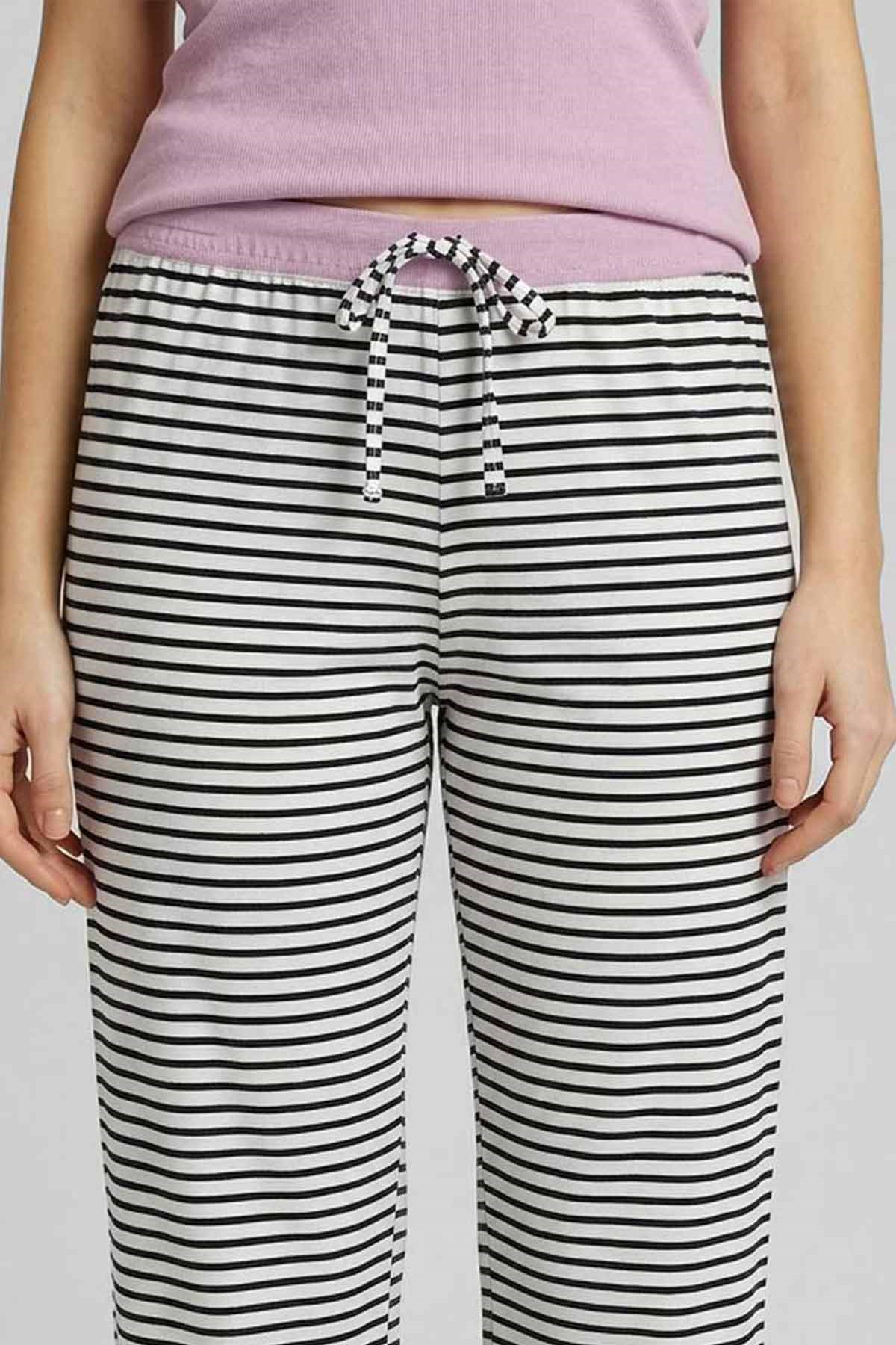 Mısırlı Kadın Pamuklu Çizgili Pijama Takım Lila/Siyah