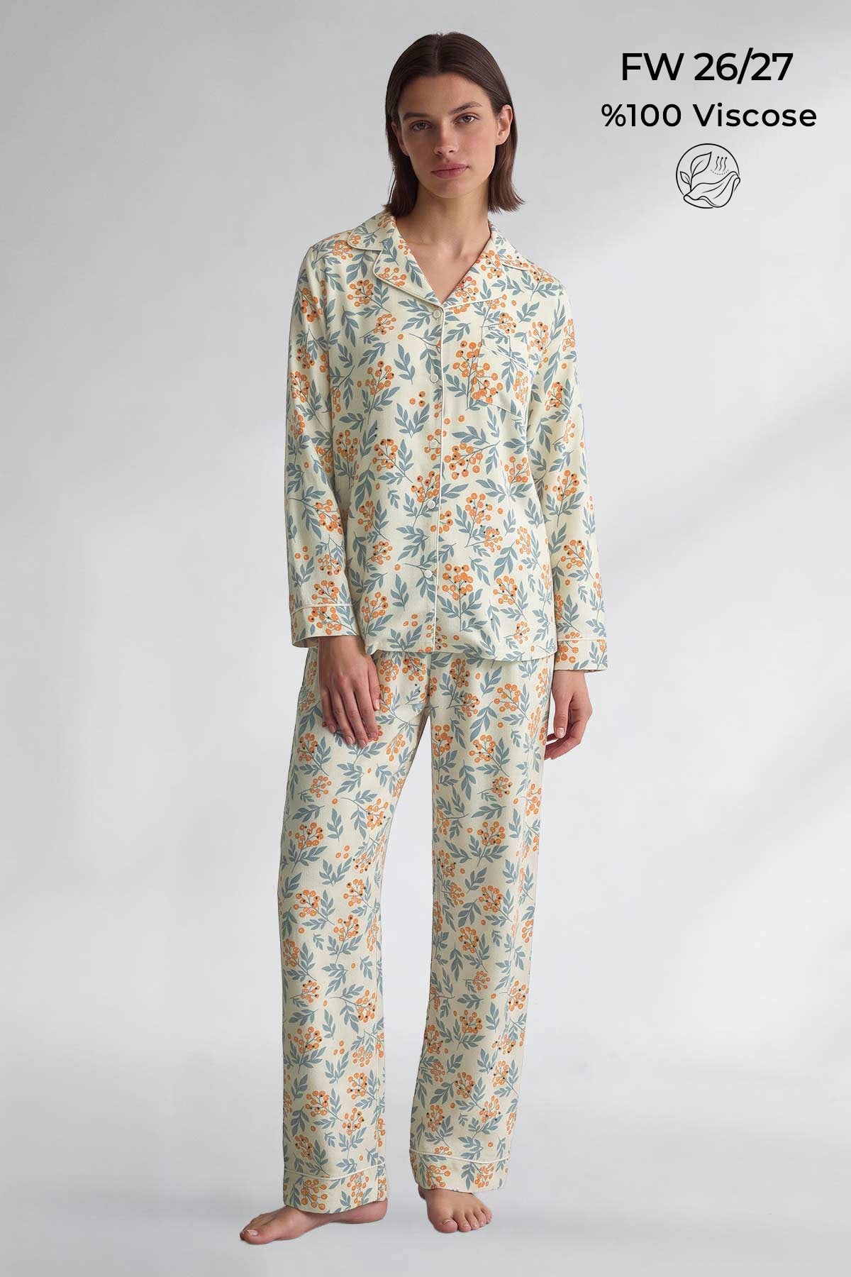 Mısırlı Kadın Saten Papatya Pijama Takım Desenli