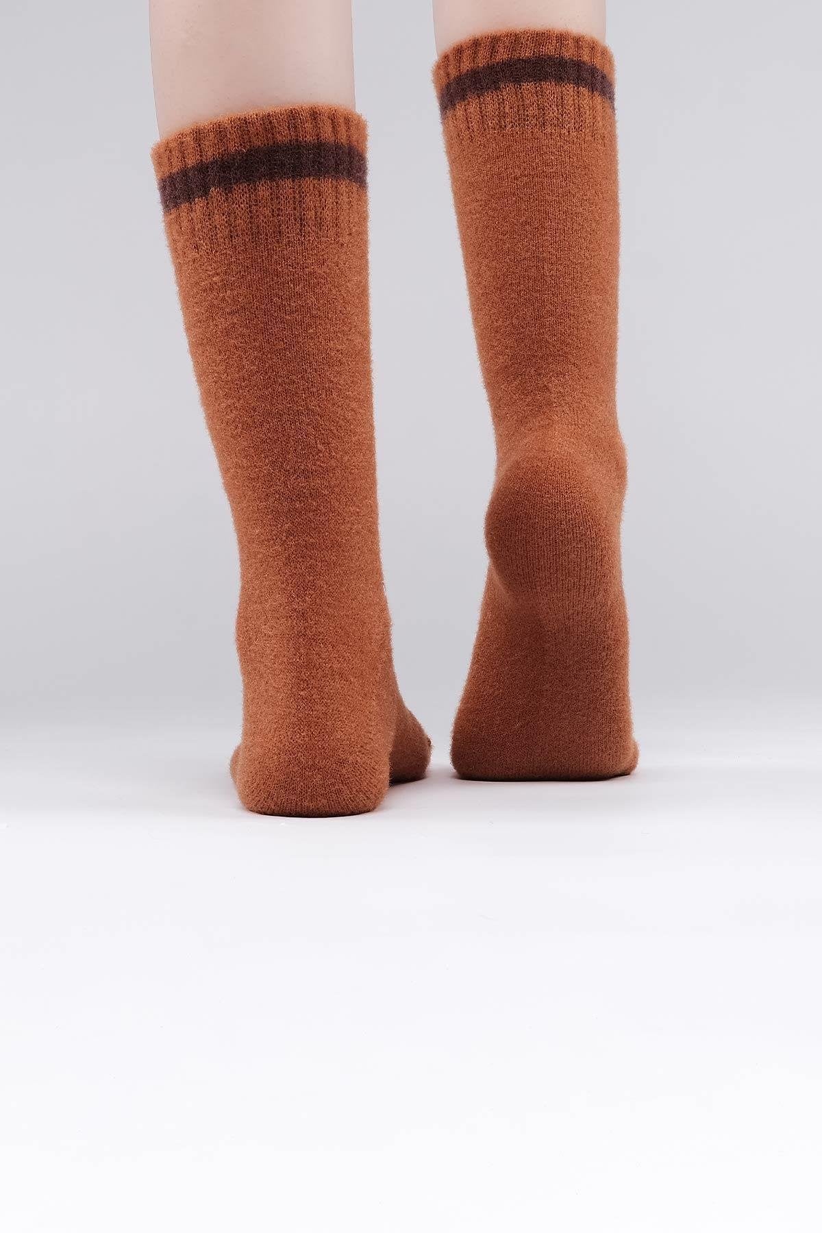 Mısırlı Kadın Soft Peluş Termal Tekli Soket Çorap Kiremit
