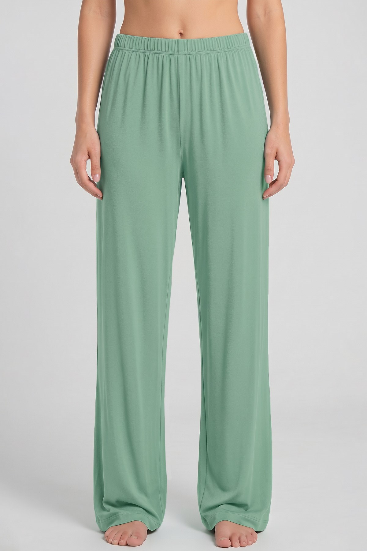 Mısırlı Kadın Viskon Düz Kesim Alt Pijama Koyu Mint