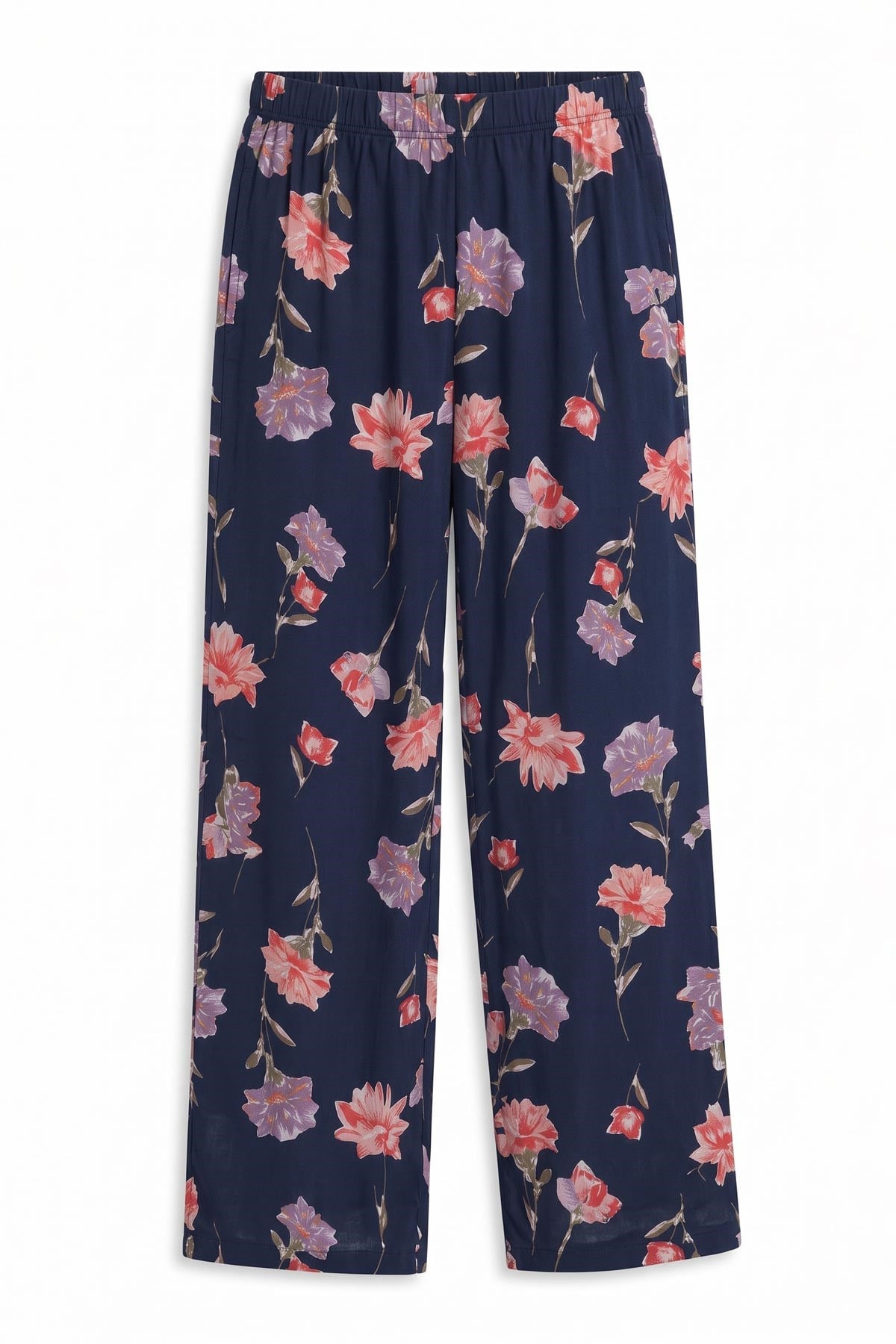 Mısırlı Kadın Viskon Çiçekli Alt Pijama Açık Lacivert