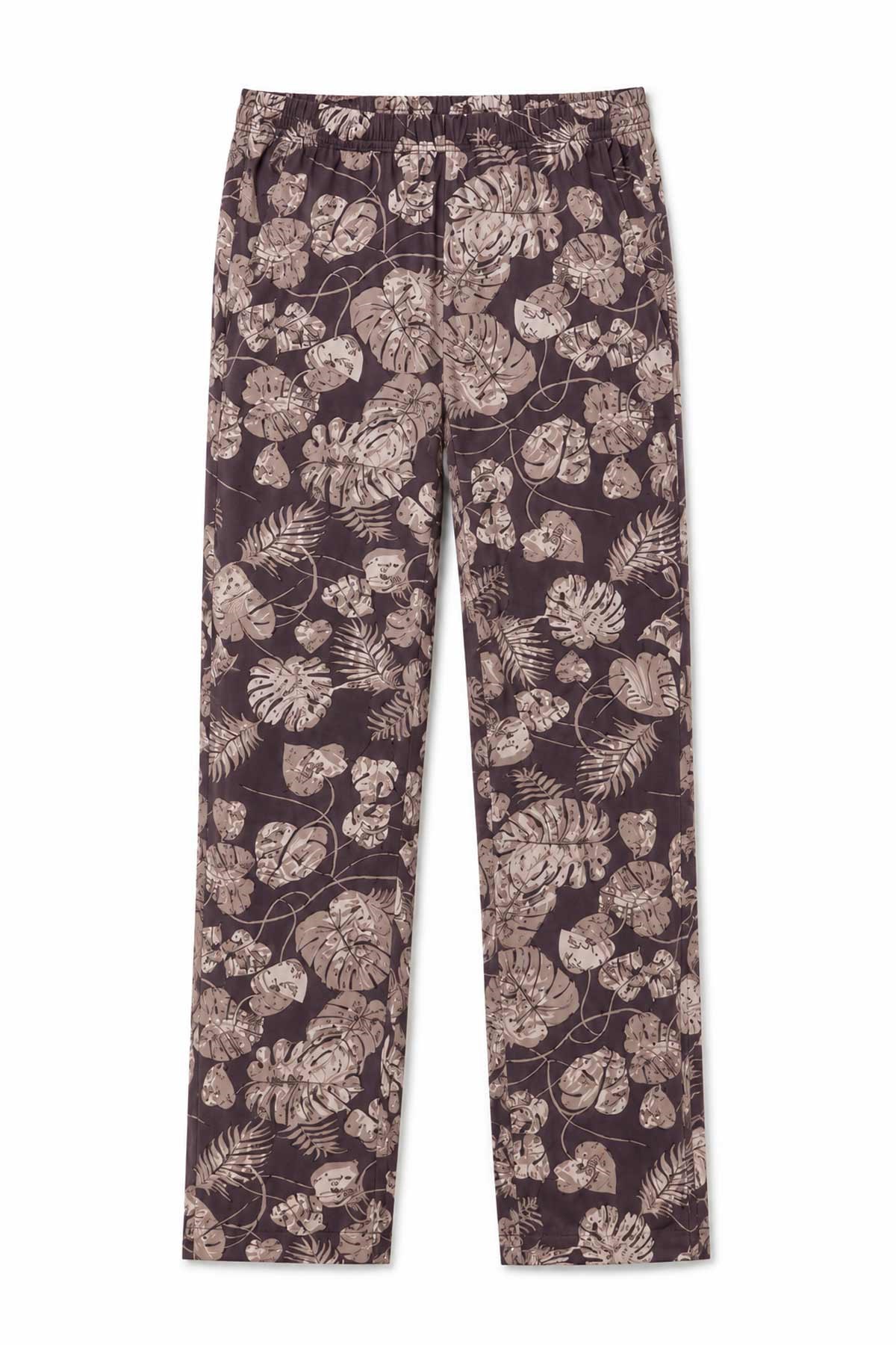 Mısırlı Kadın Viskon Çiçekli Alt Pijama Kahverengi