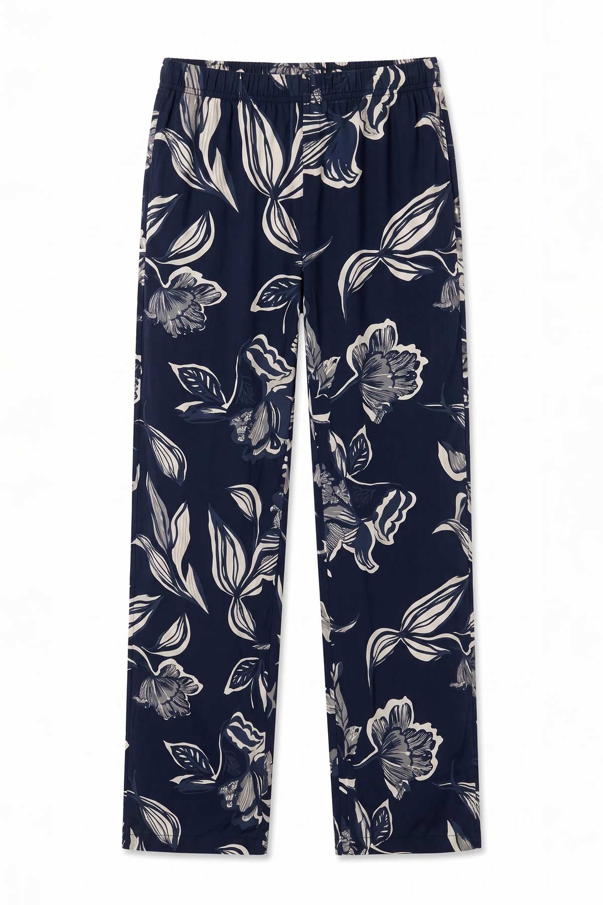 Mısırlı Kadın Viskon Çiçekli Alt Pijama Koyu Lacivert