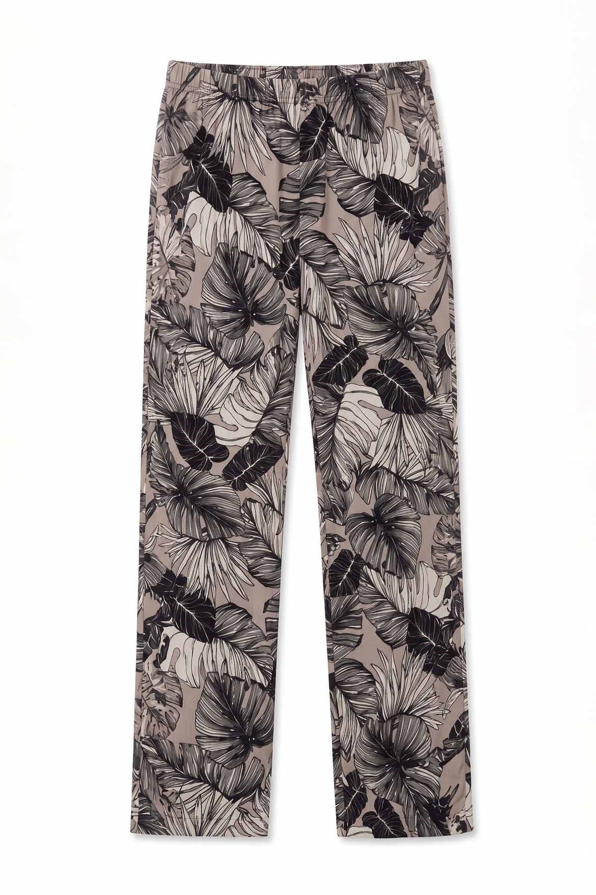 Mısırlı Kadın Viskon Çiçekli Alt Pijama Bej
