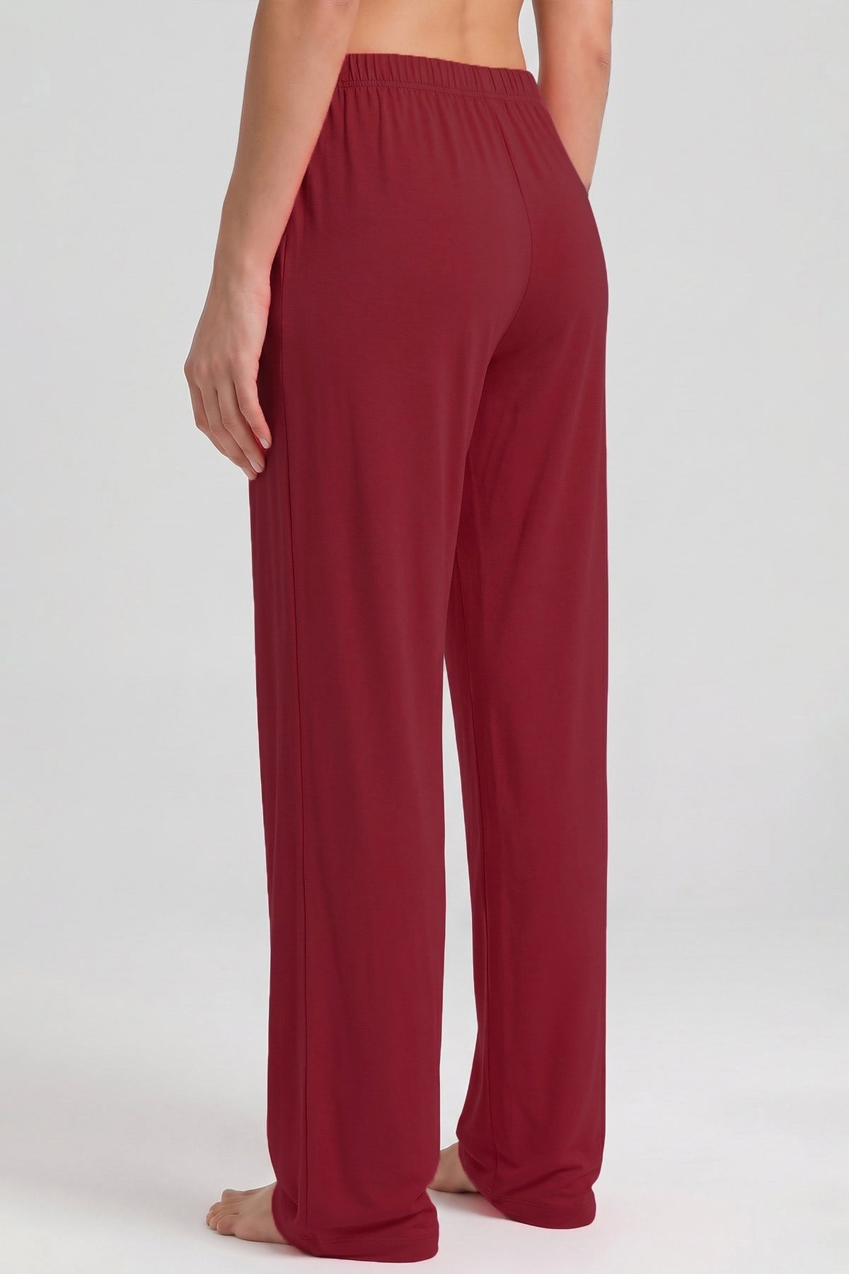 Mısırlı Kadın Viskon Düz Kesim Alt Pijama Koyu Kırmızı