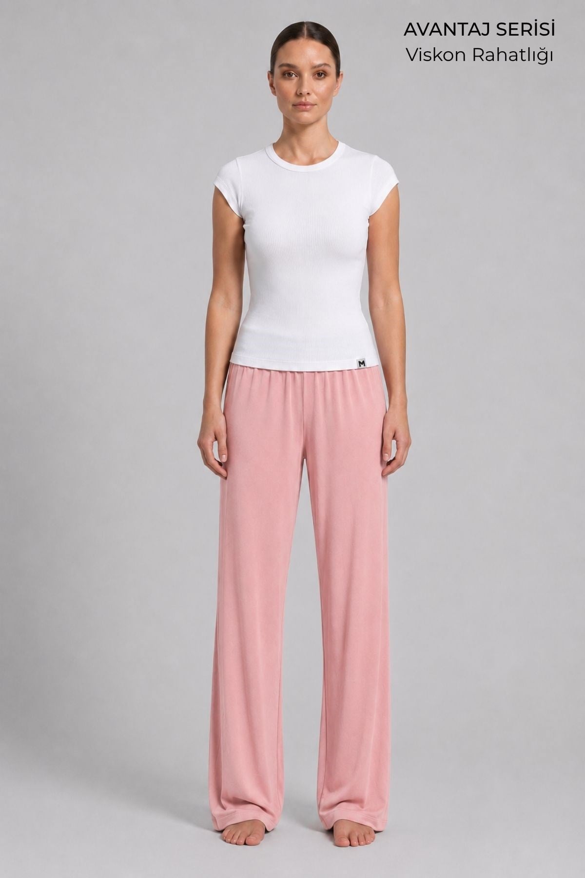 Mısırlı Kadın Viskon Düz Kesim Alt Pijama Açık Pembe