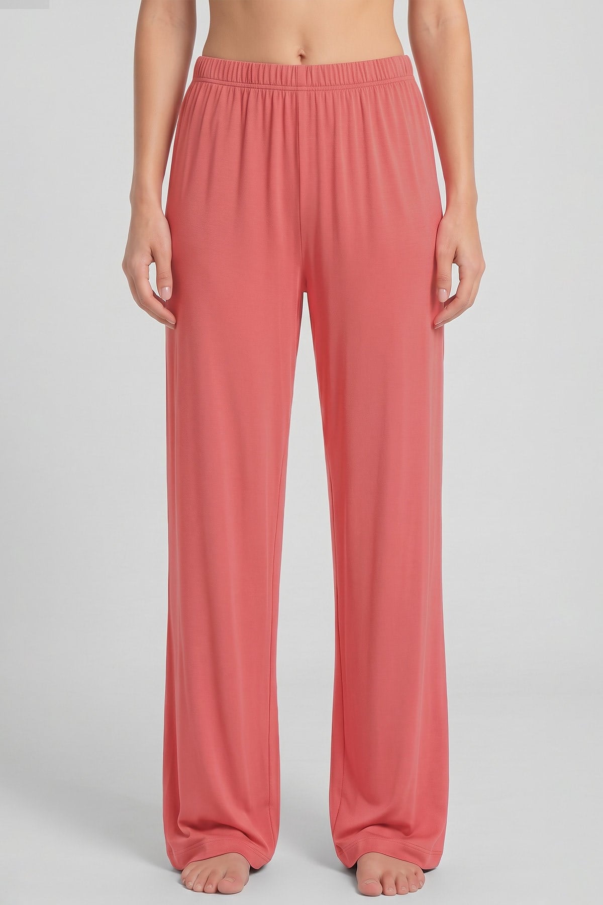 Mısırlı Kadın Viskon Düz Kesim Alt Pijama Kiremit Pembe