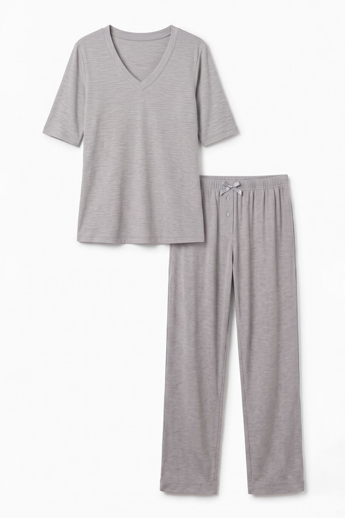Mısırlı Kadın Viskon Kaşkorse Kısa Kol Pijama Takım Gri Melanj