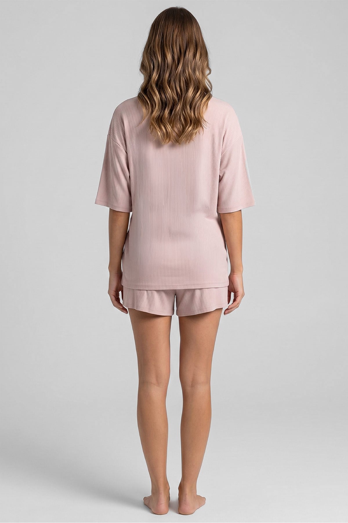 Mısırlı Kadın Viskon Oversize T-shirt Şort Takım Toz Pembe