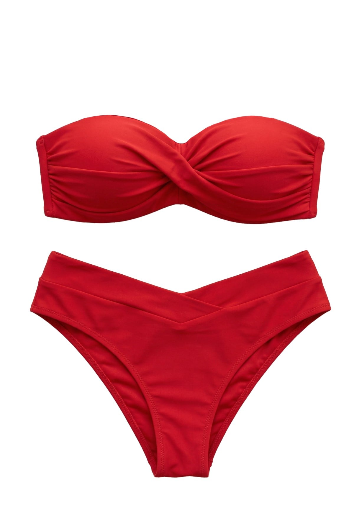 Mısırlı Kaplı Straplez Bikini Takım Kırmızı
