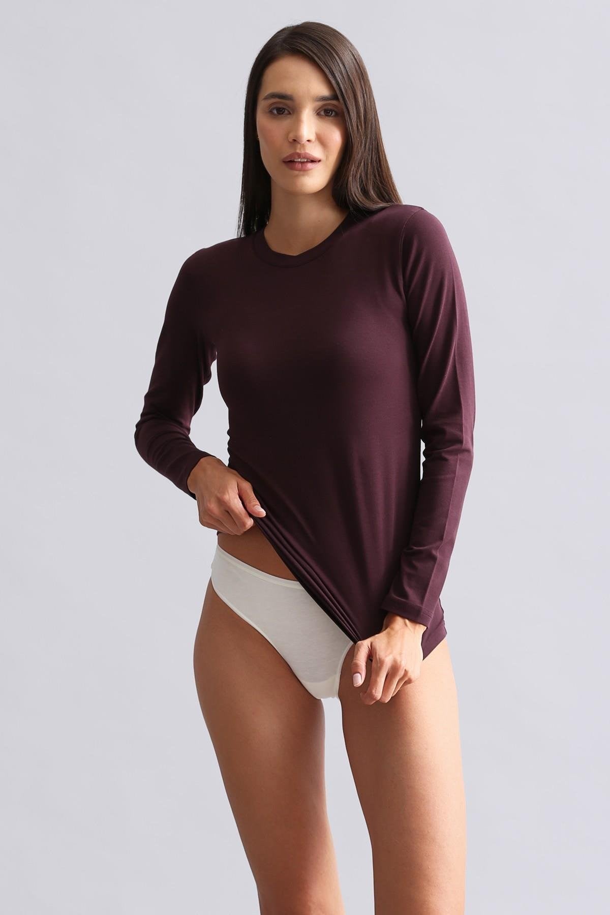 Mısırlı Modal by TENCEL BRITT Bisiklet Yaka Uzun Kollu Fanila / Sweatshirt Mor
