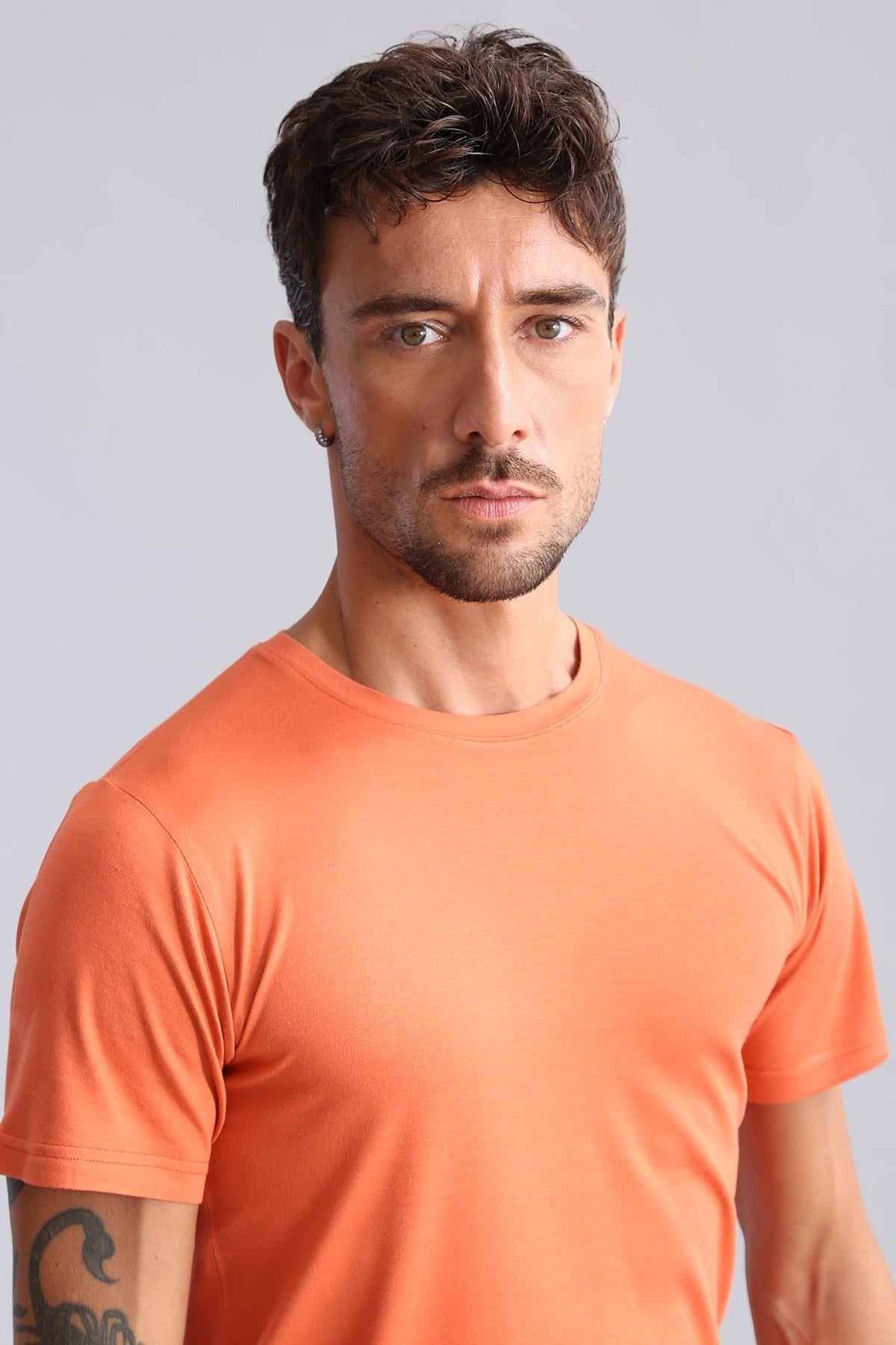 Mısırlı Modal by TENCEL HERCULES Slim Fit Bisiklet Yaka Fanila / T-Shirt Pas Kırmızı
