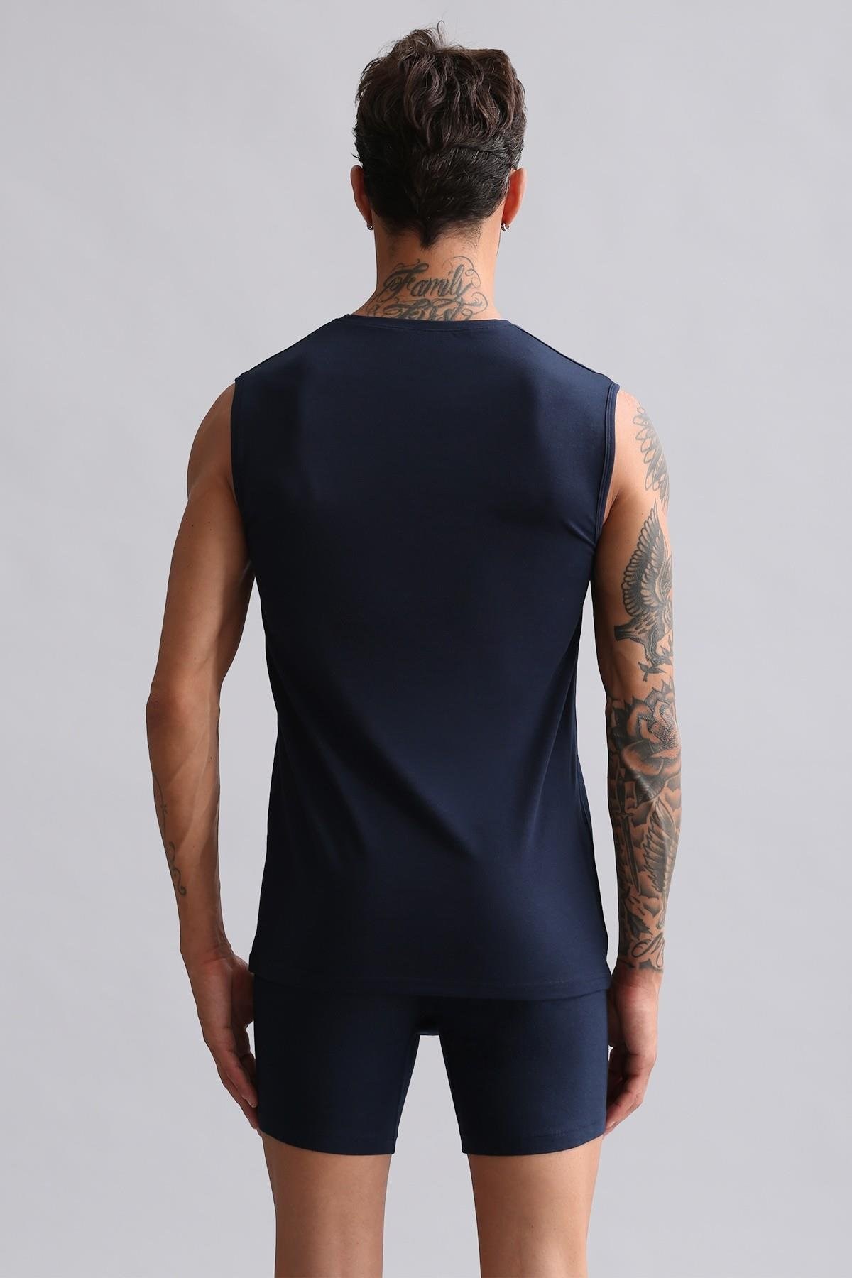 Mısırlı Modal by TENCEL HERCULES Slim Fit Bisiklet Yaka Sporcu Atlet / T-Shirt Lacivert