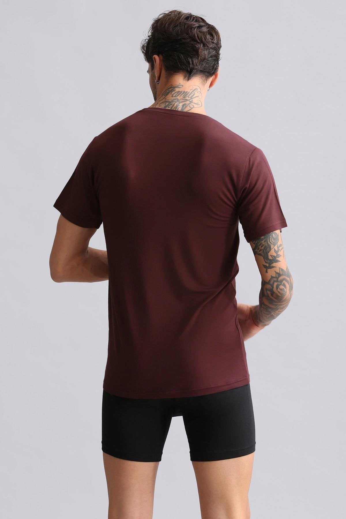 Mısırlı Modal by TENCEL HERCULES Slim Fit Bisiklet Yaka Fanila / T-Shirt Bordo
