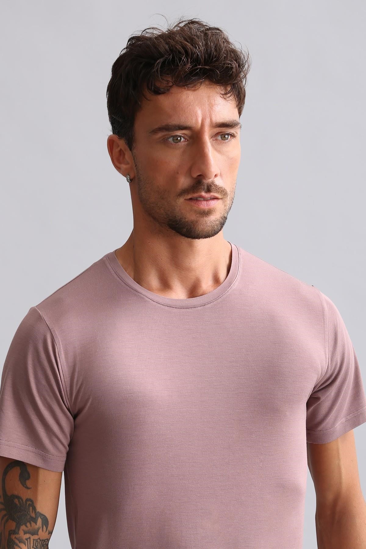 Mısırlı Modal by TENCEL HERCULES Slim Fit Bisiklet Yaka Fanila / T-Shirt Lavender