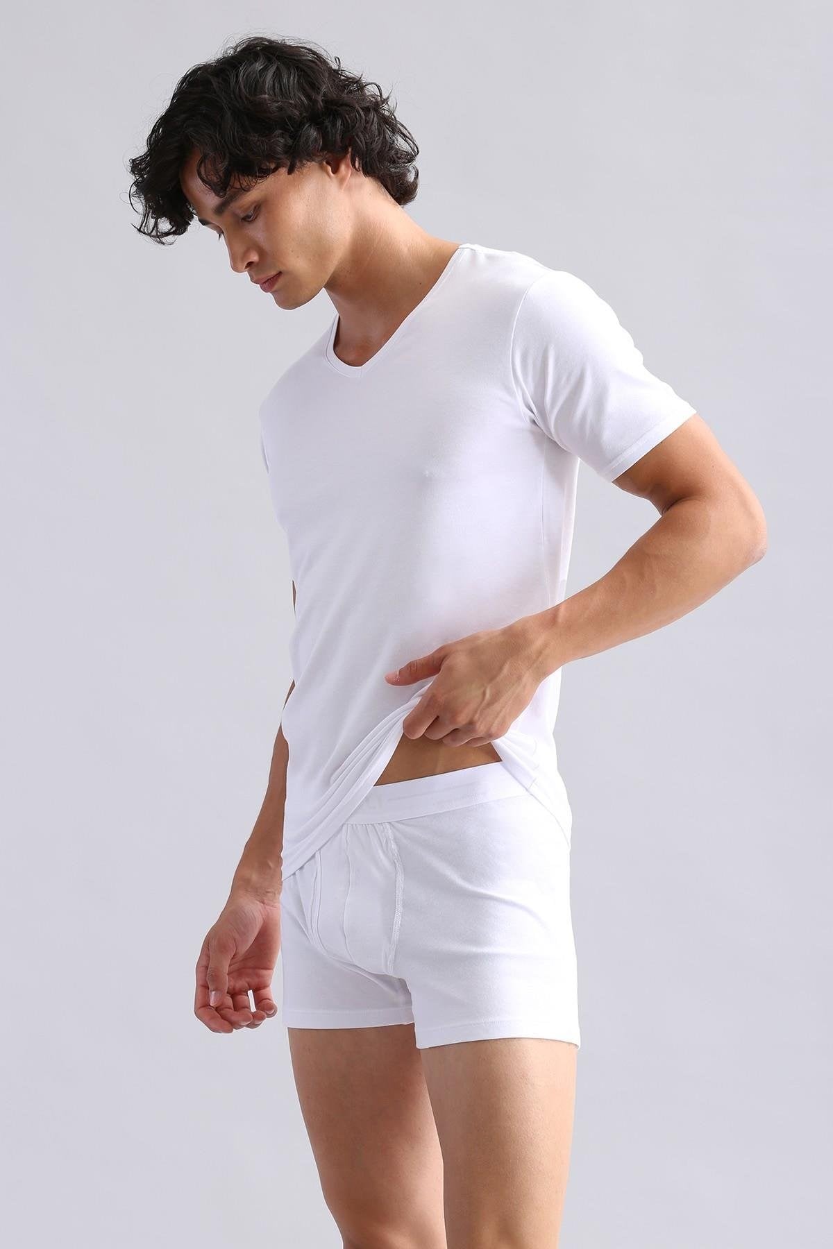 Mısırlı Modal by TENCEL HERCULES Slim Fit V Yaka Fanila / T-Shirt Beyaz