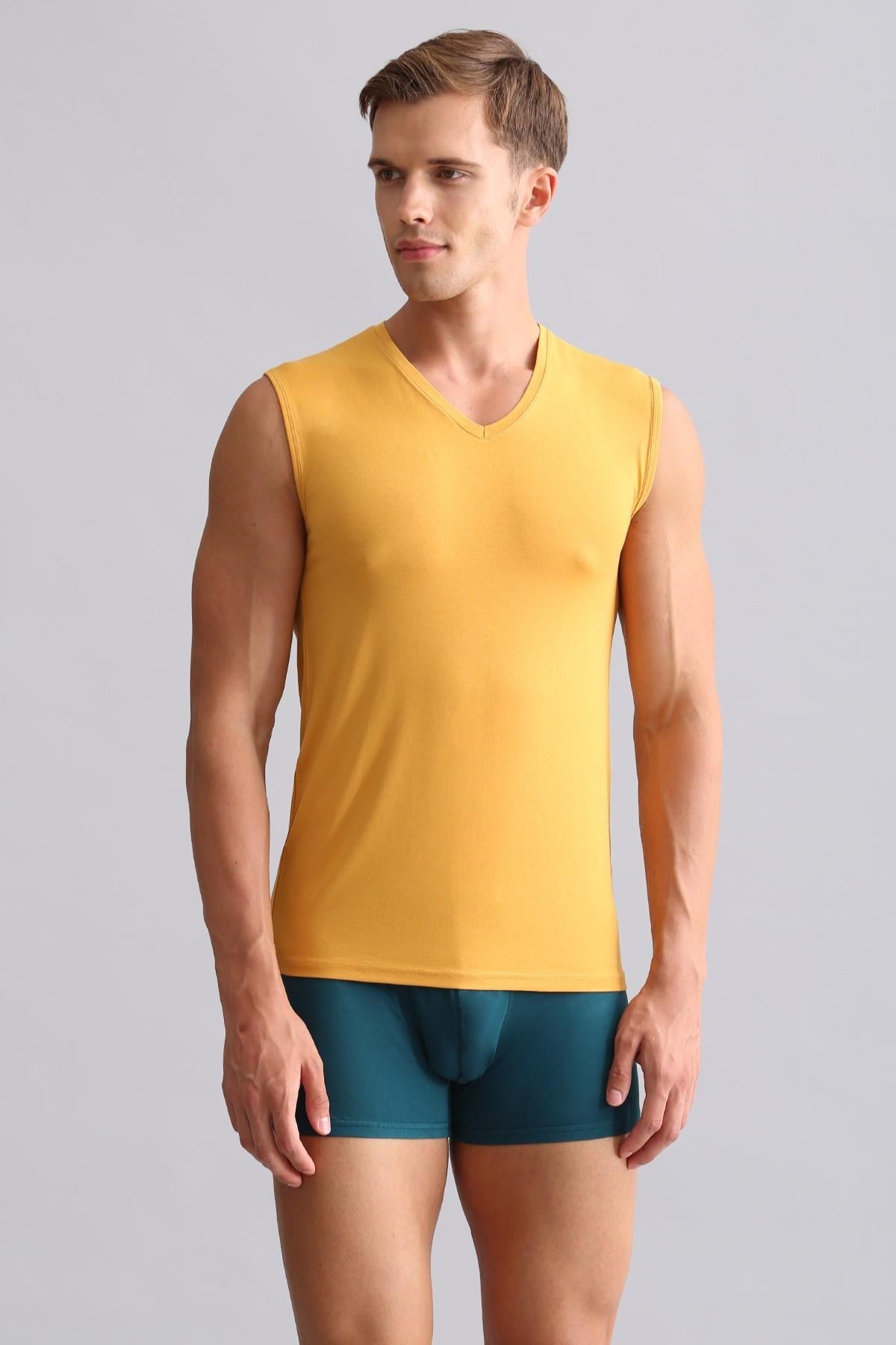 Mısırlı Modal by TENCEL HERCULES Slim Fit V Yaka Sporcu Atlet / T-Shirt Hardal
