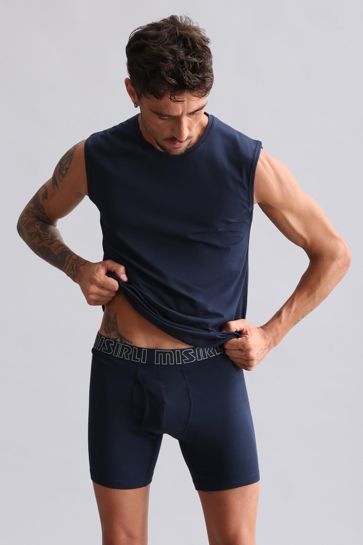 Mısırlı Modal by TENCEL HERCULES Slim Fit Bisiklet Yaka Sporcu Atlet / T-Shirt Lacivert