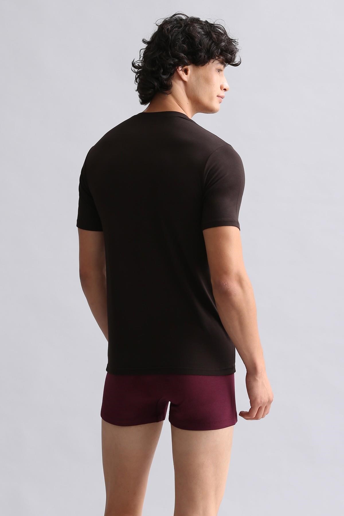Mısırlı Modal by TENCEL HERCULES Slim Fit V Yaka Fanila / T-Shirt Kahverengi