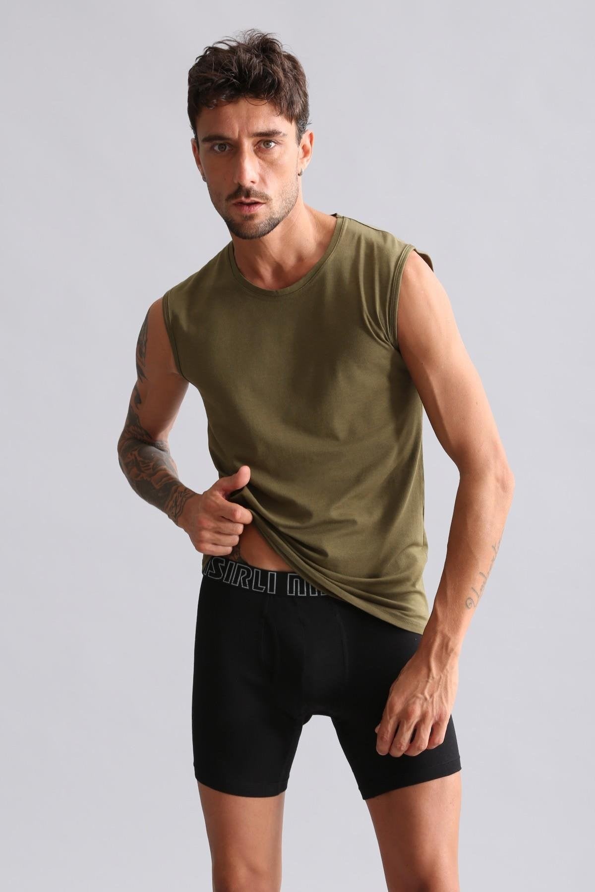Mısırlı Modal by TENCEL HERCULES Slim Fit Bisiklet Yaka Sporcu Atlet / T-Shirt Koyu Haki