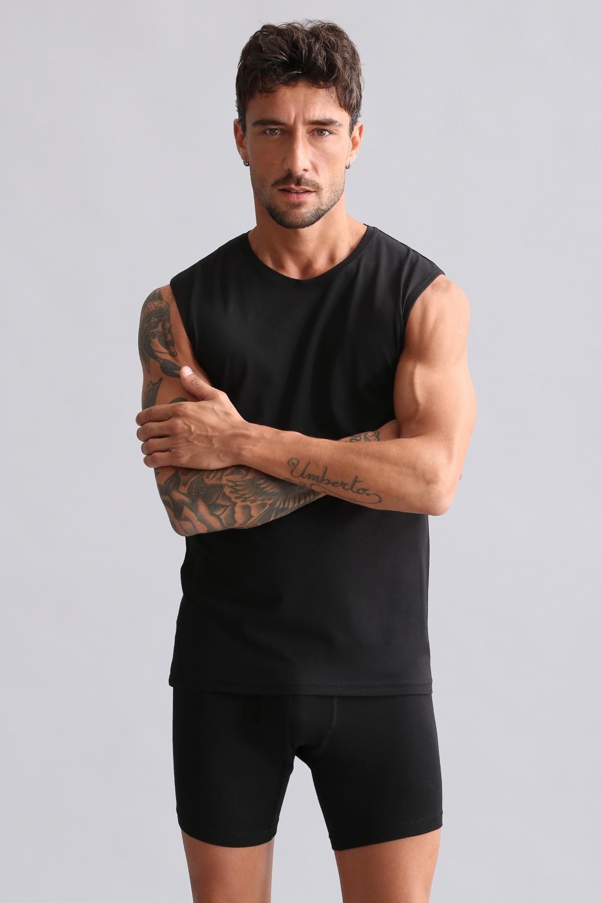 Mısırlı Modal by TENCEL HERCULES Slim Fit Bisiklet Yaka Sporcu Atlet / T-Shirt Siyah
