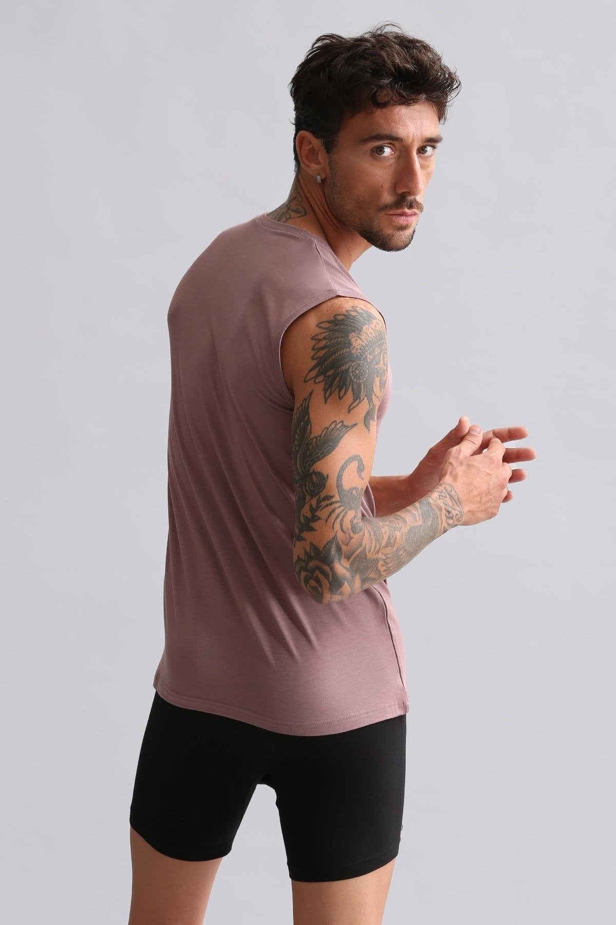 Mısırlı Modal by TENCEL HERCULES Slim Fit Bisiklet Yaka Sporcu Atlet / T-Shirt Lavender
