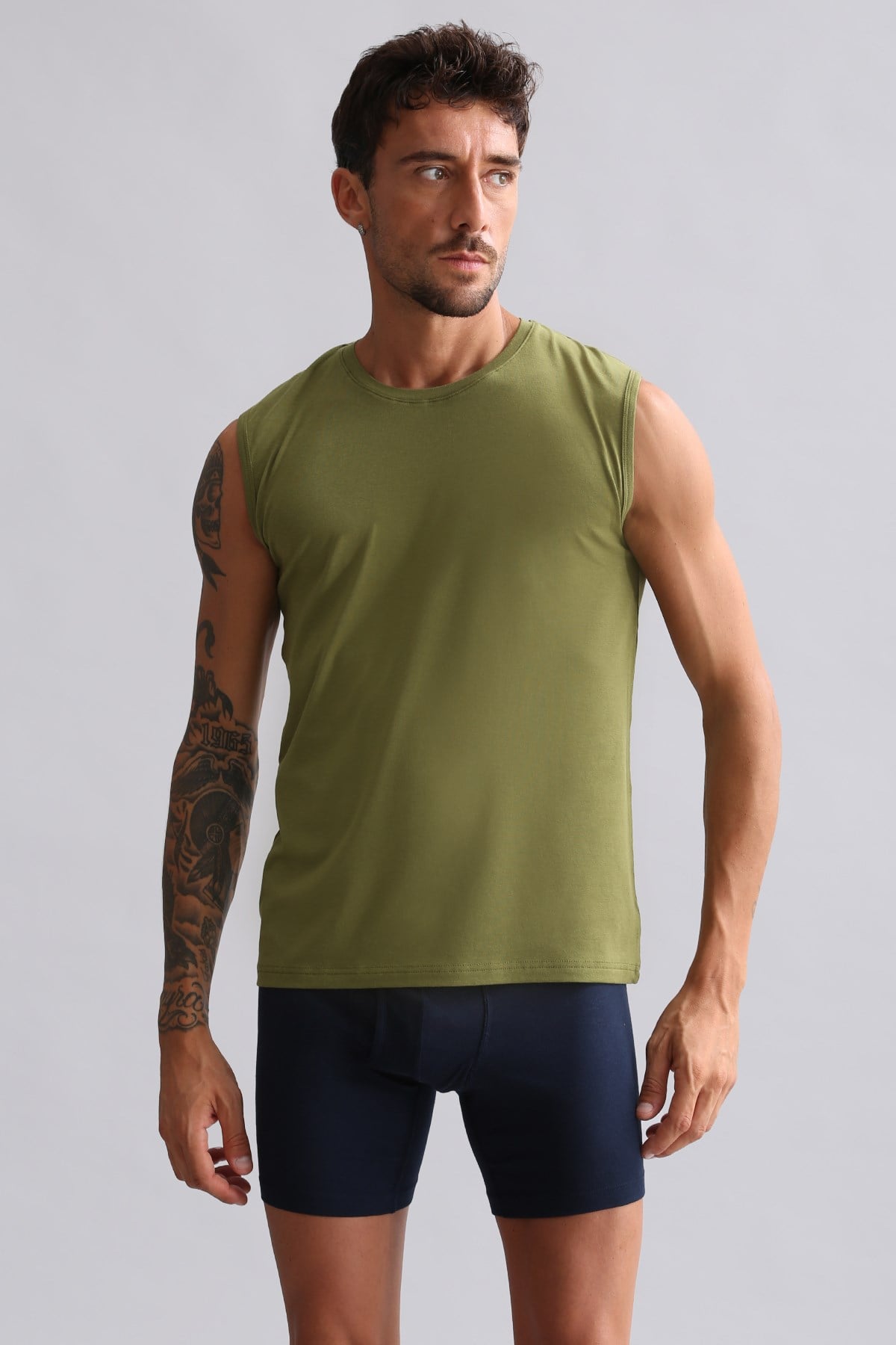 Mısırlı Modal by TENCEL HERCULES Slim Fit Bisiklet Yaka Sporcu Atlet / T-Shirt Haki