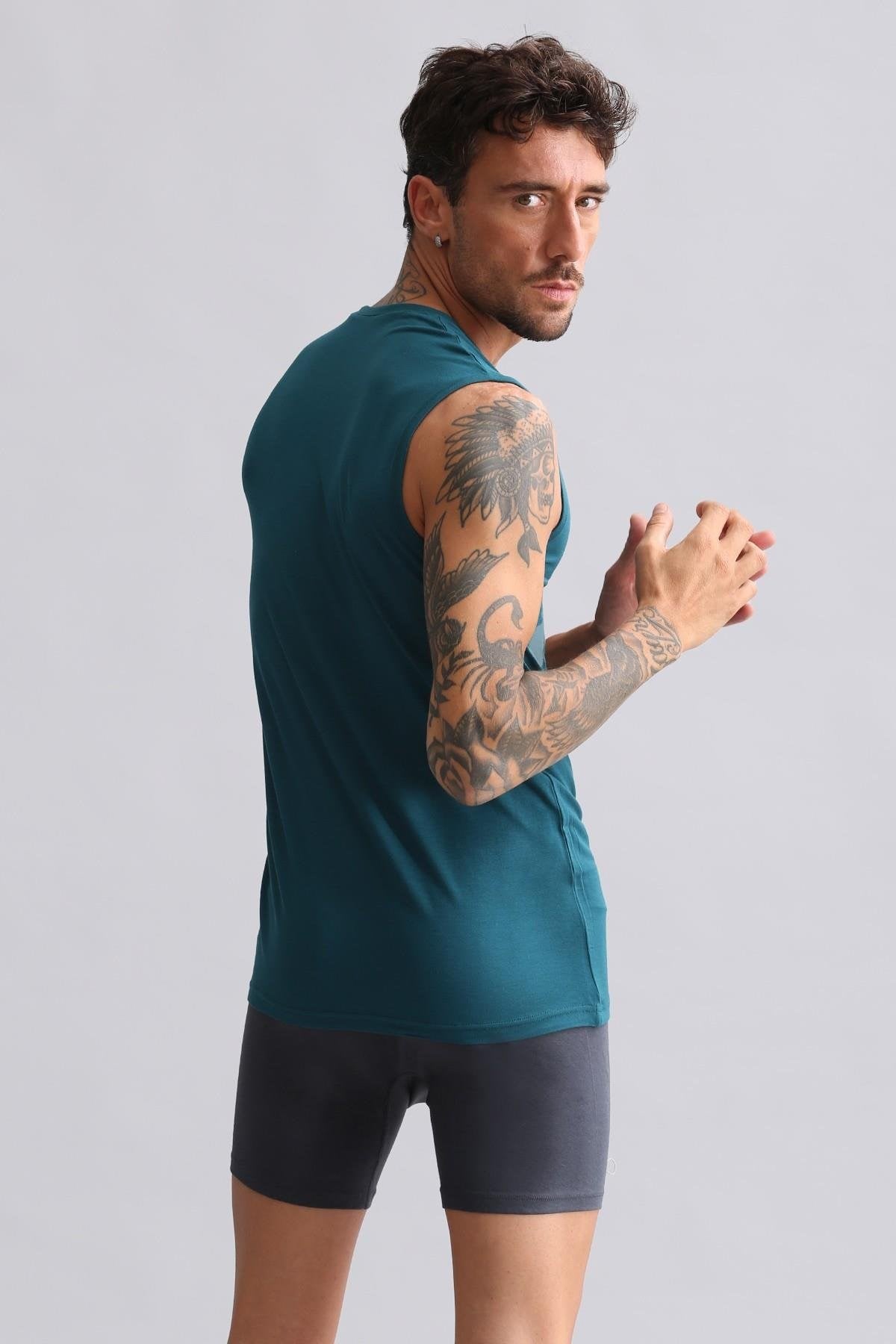 Mısırlı Modal by TENCEL HERCULES Slim Fit Bisiklet Yaka Sporcu Atlet / T-Shirt Fit Green