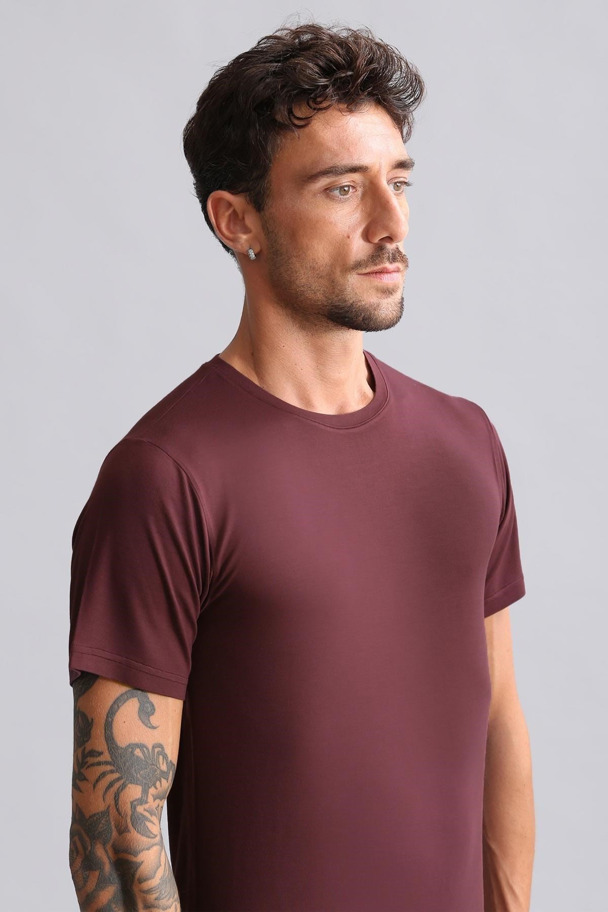 Mısırlı Modal by TENCEL HERCULES Slim Fit Bisiklet Yaka Fanila / T-Shirt Bordo